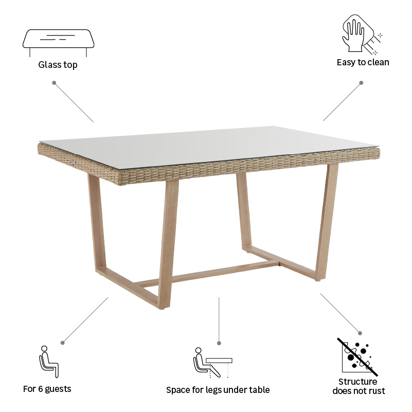 Mesa de rattan NATERIAL MEDENA 200X100X74CM - 13