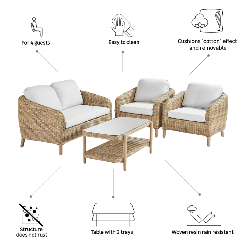 Salon bas de jardin beige Odeon NATERIAL, 4 personnes - 10