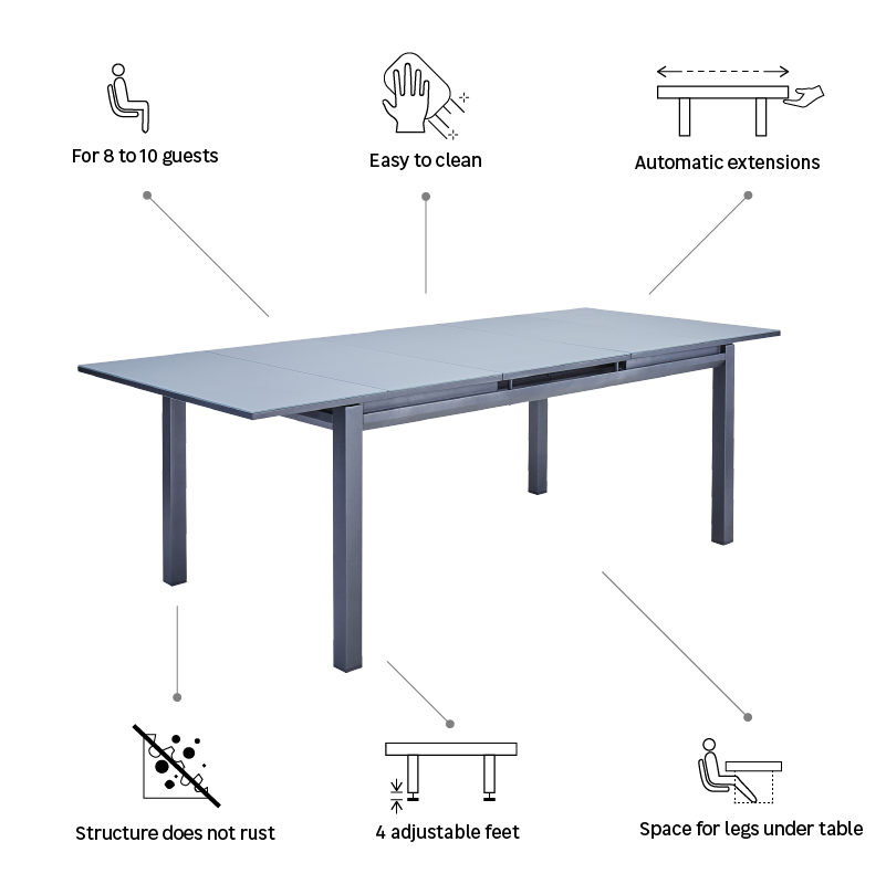 Table de jardin NATERIAL Odyssea II aluminium/verre anthracite 10 personnes - 9