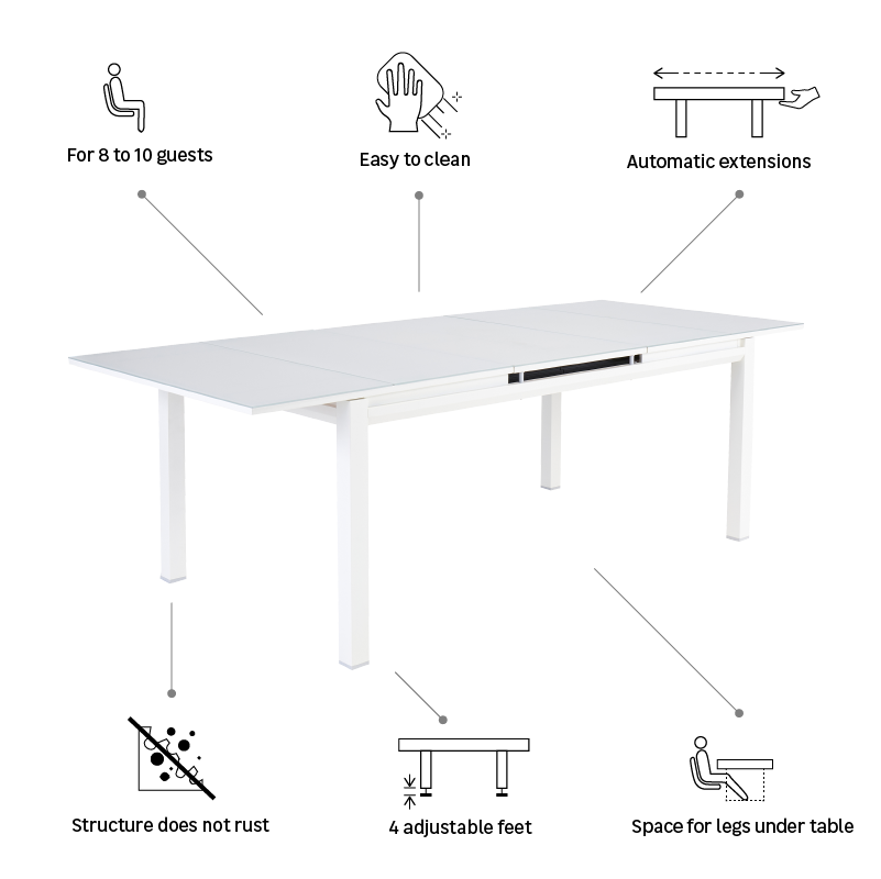 Table de jardin NATERIAL Odyssea II alu/verre rectangulaire blanc 8 personnes - 6