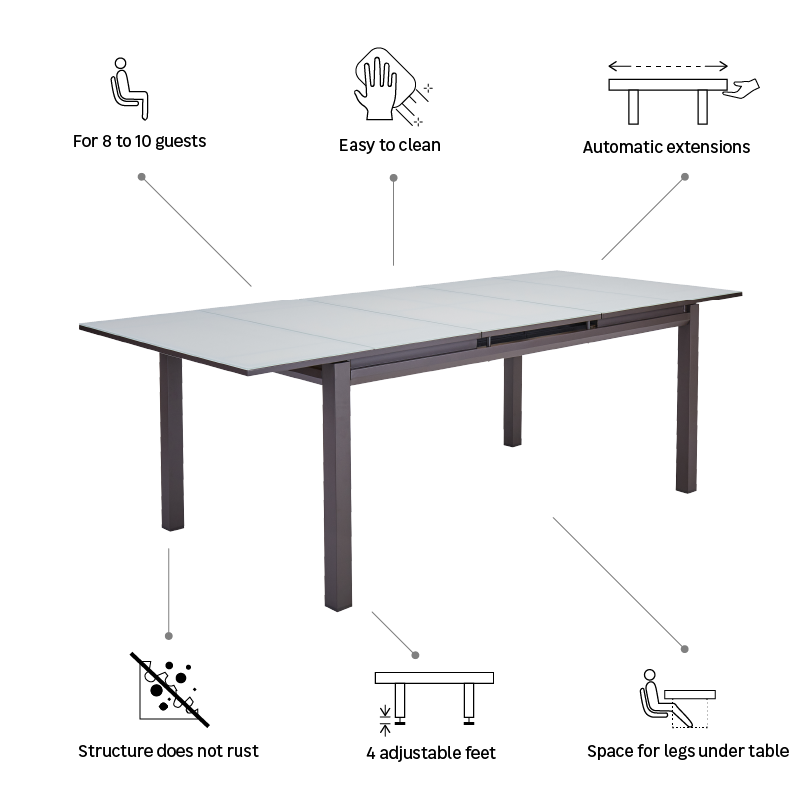 Mesa de alumínio NATERIAL ODYSSEA II EASY VIDRO 180/240X100CM MOKA - 10