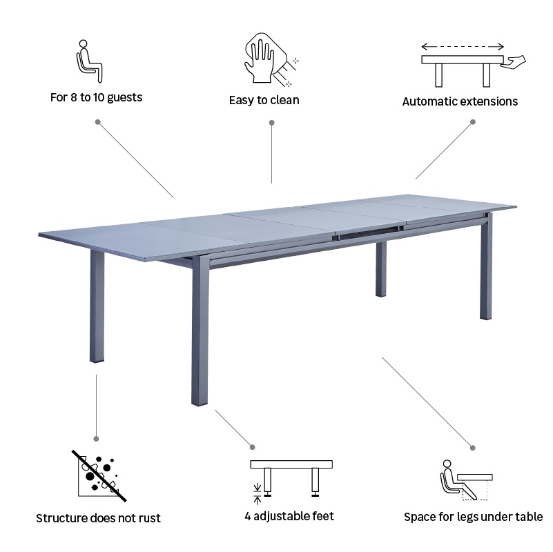 Mesa de alumínio NATERIAL ODYSSEA II EASY VIDRO 256/320X100CM ANTRACITE - 13