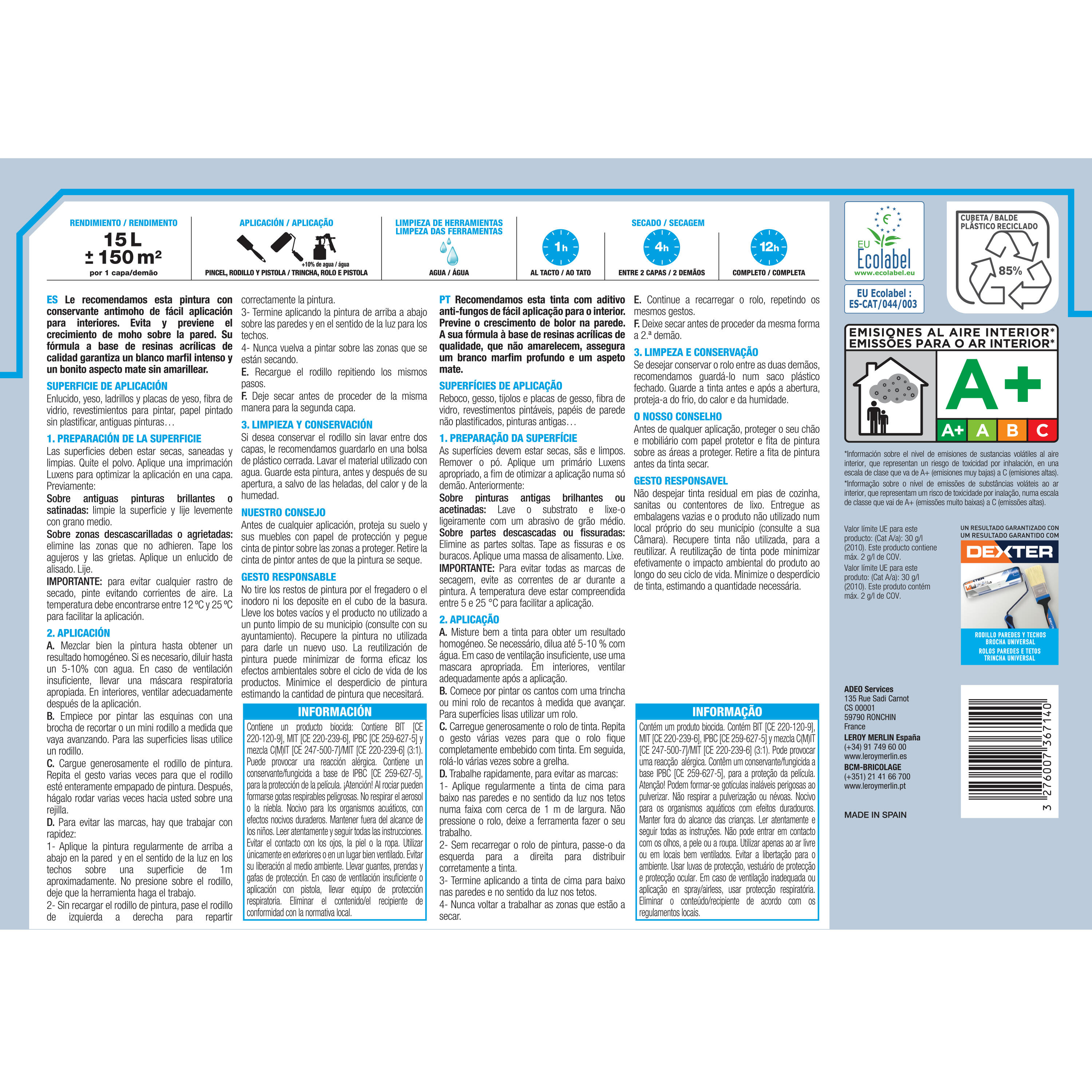 Tinta interior parede anti fungos luxens marfim mate 15L - 3