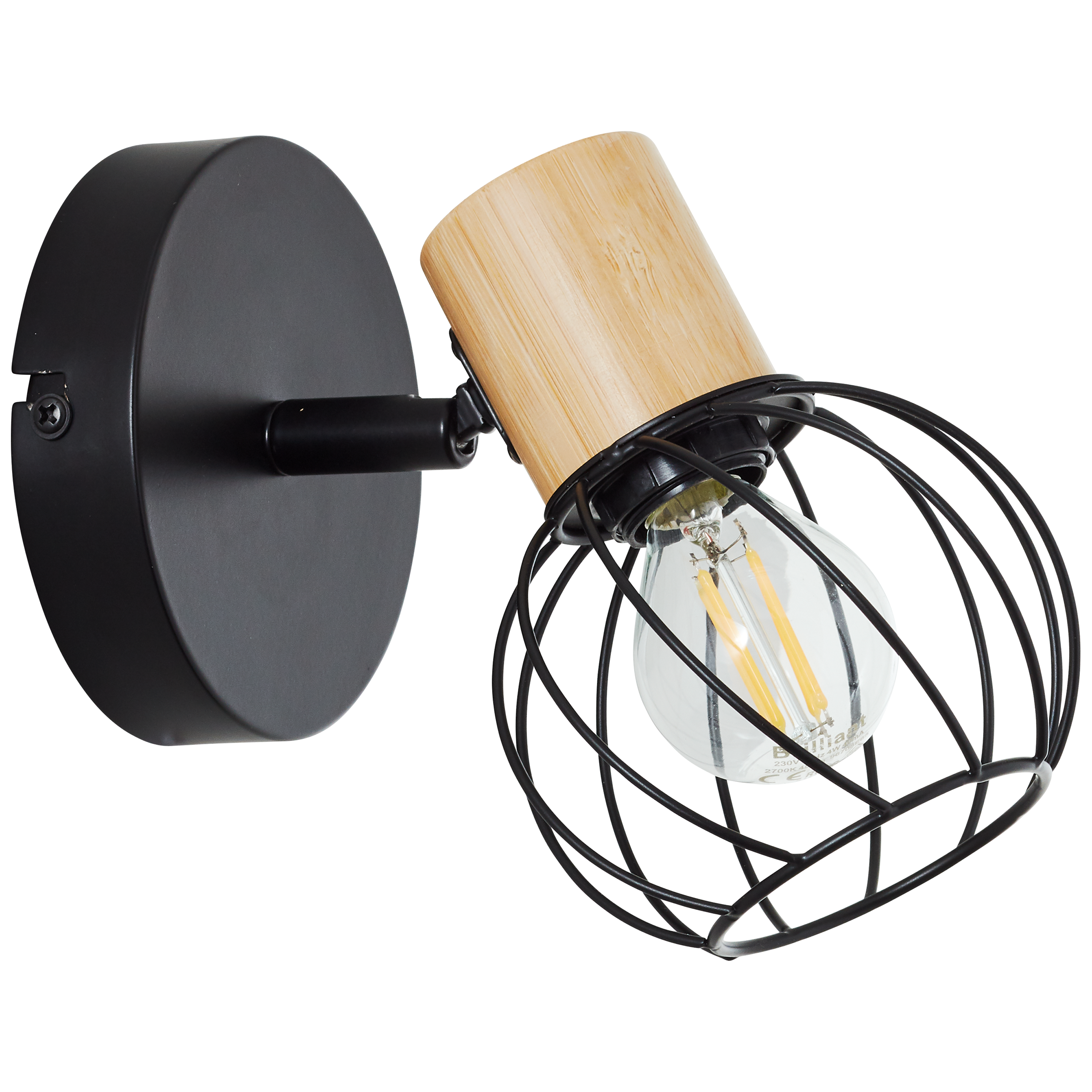 Foco decorativo INSPIRE MALLOW E14 D10CM 1 LÂMPADA METAL PRETO/BAMBU - 29