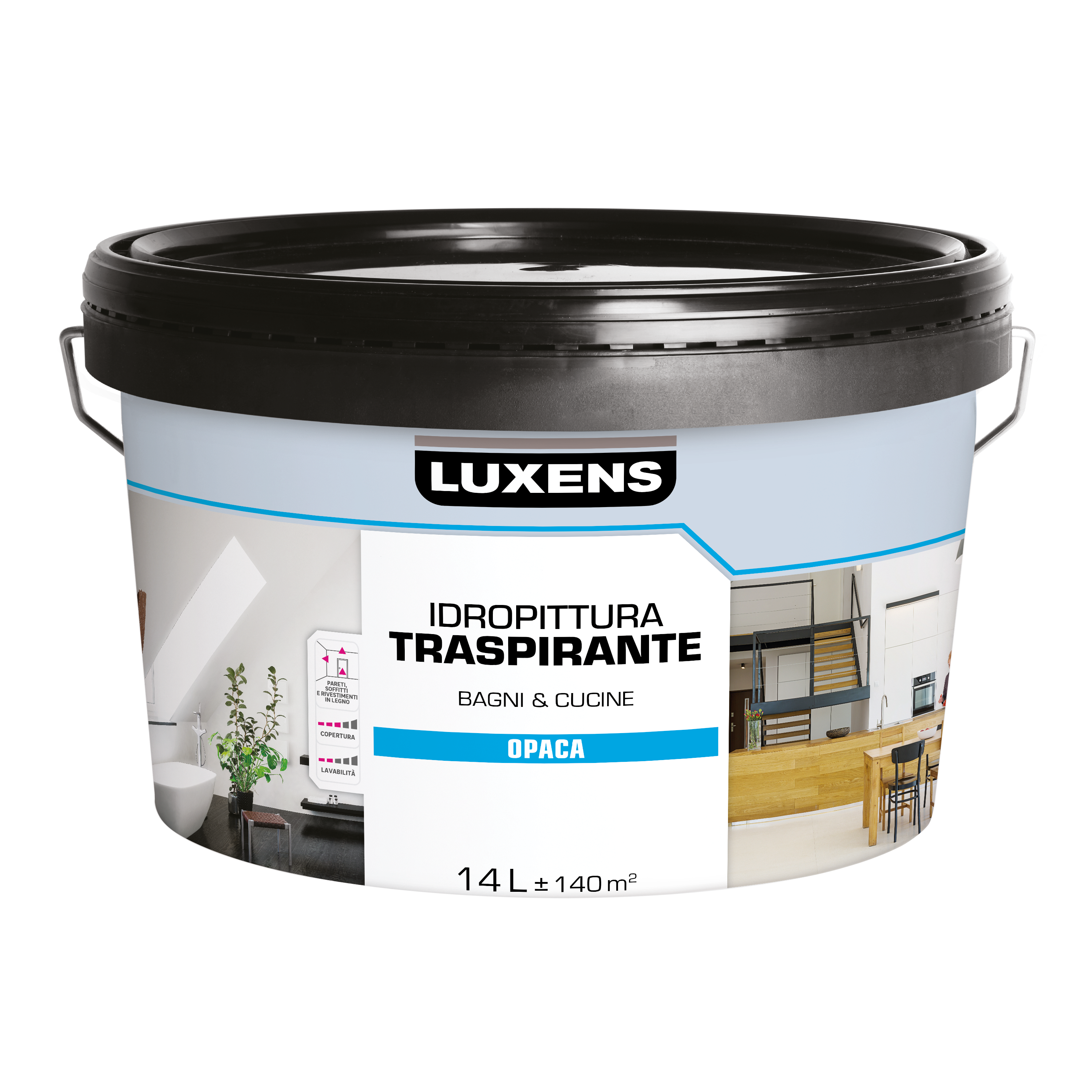 Pittura per interni per parete e soffitto traspirante LUXENS Bagni&Cucine bianco opaco 14 L - 3