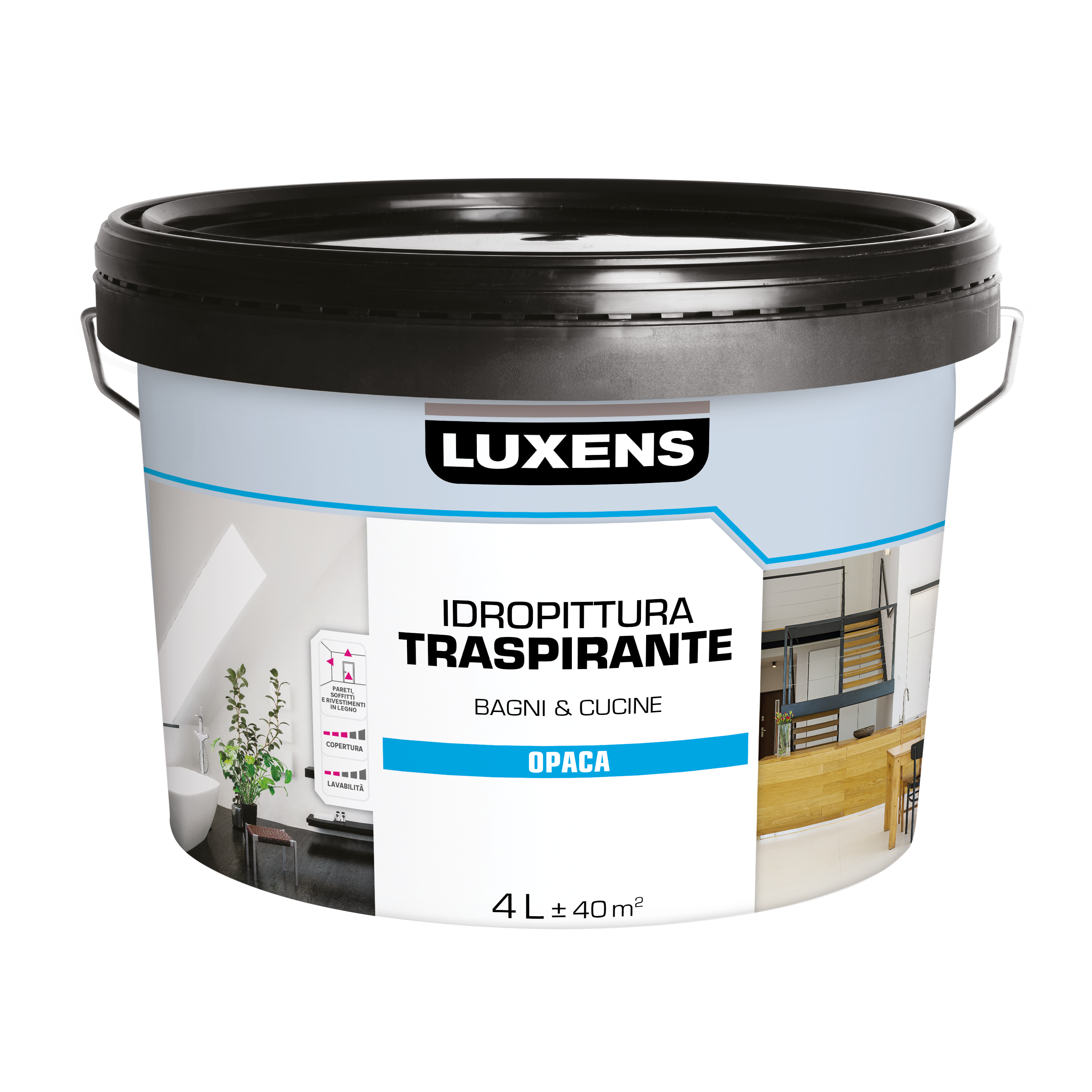 Pittura per interni per parete e soffitto e parete e soffitto traspirante, LUXENS Bagni&Cucine bianco opaco, 4 L - 3