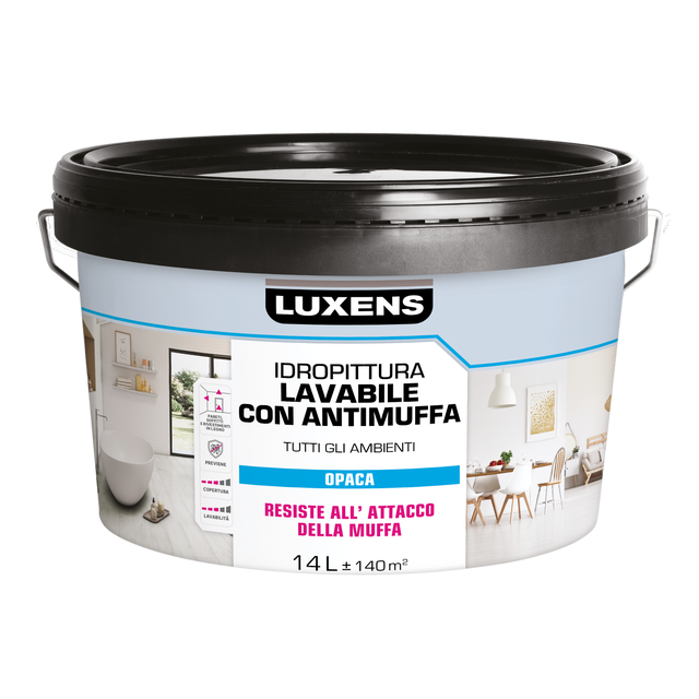 Pittura per interni per parete e soffitto e parete e soffitto antimuffa, LUXENS Extra Opaca bianco opaco, 14 L