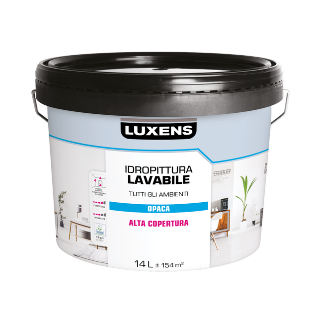 Pittura per interni per parete e soffitto lavabile, LUXENS Tutti gli Ambienti bianco opaco, 14 L
