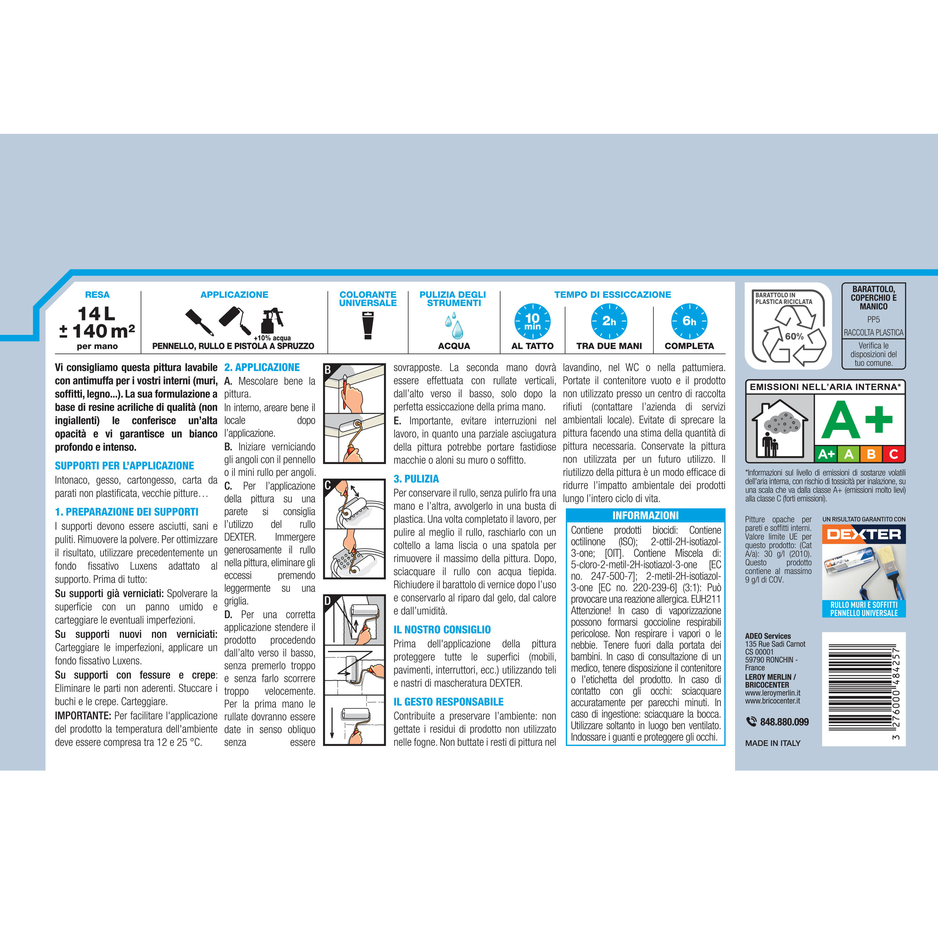 Pittura per interni per parete e soffitto antimuffa, LUXENS Extra Opaca bianco opaco, 14 L - 2