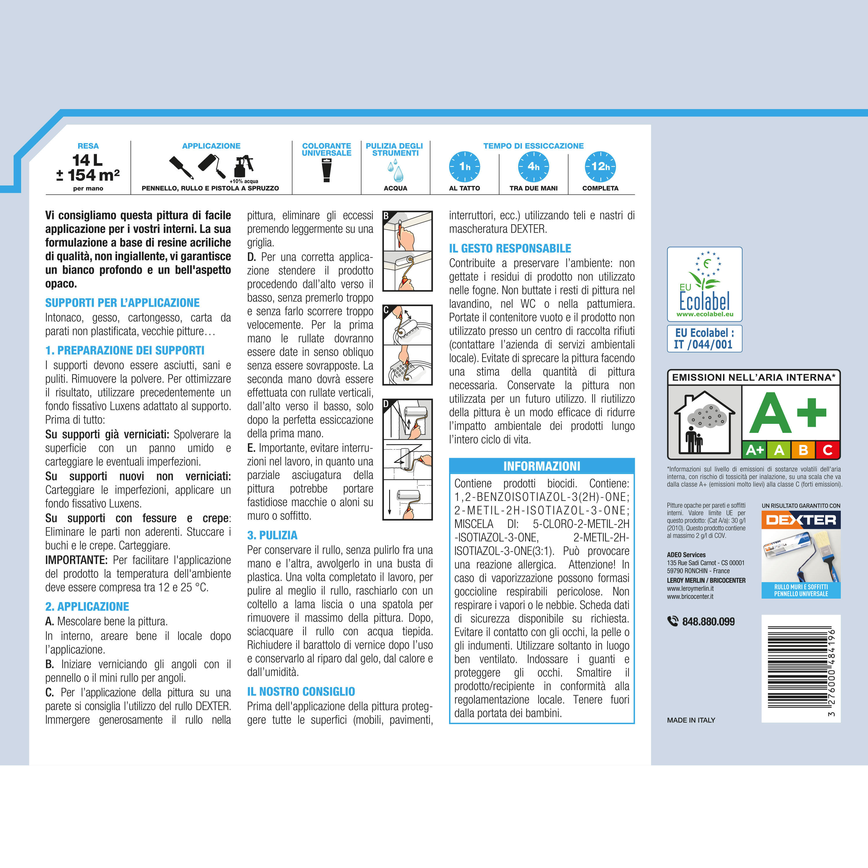 Pittura per interni per parete e soffitto lavabile, LUXENS Tutti gli Ambienti bianco opaco, 14 L - 2