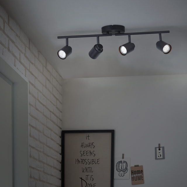 Rampe 4 spots, métal noir, gu10, INSPIRE Tekla