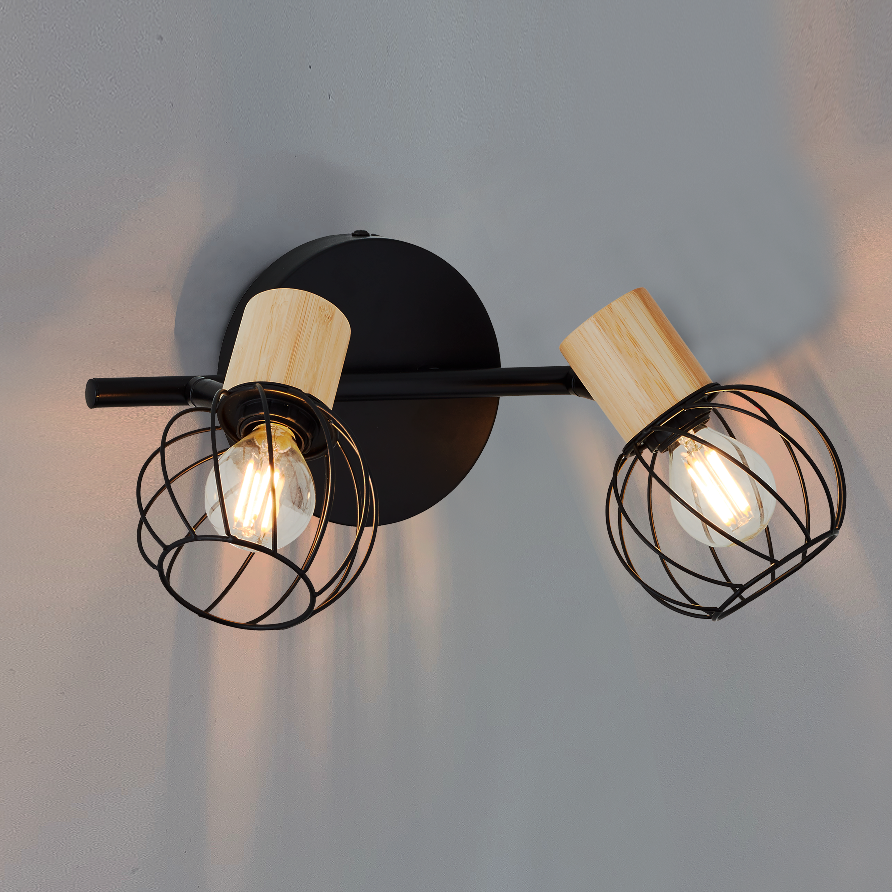 Foco decorativo INSPIRE MALLOW E14 D10CM 2 LÂMPADAS METAL PRETO/BAMBU - 25