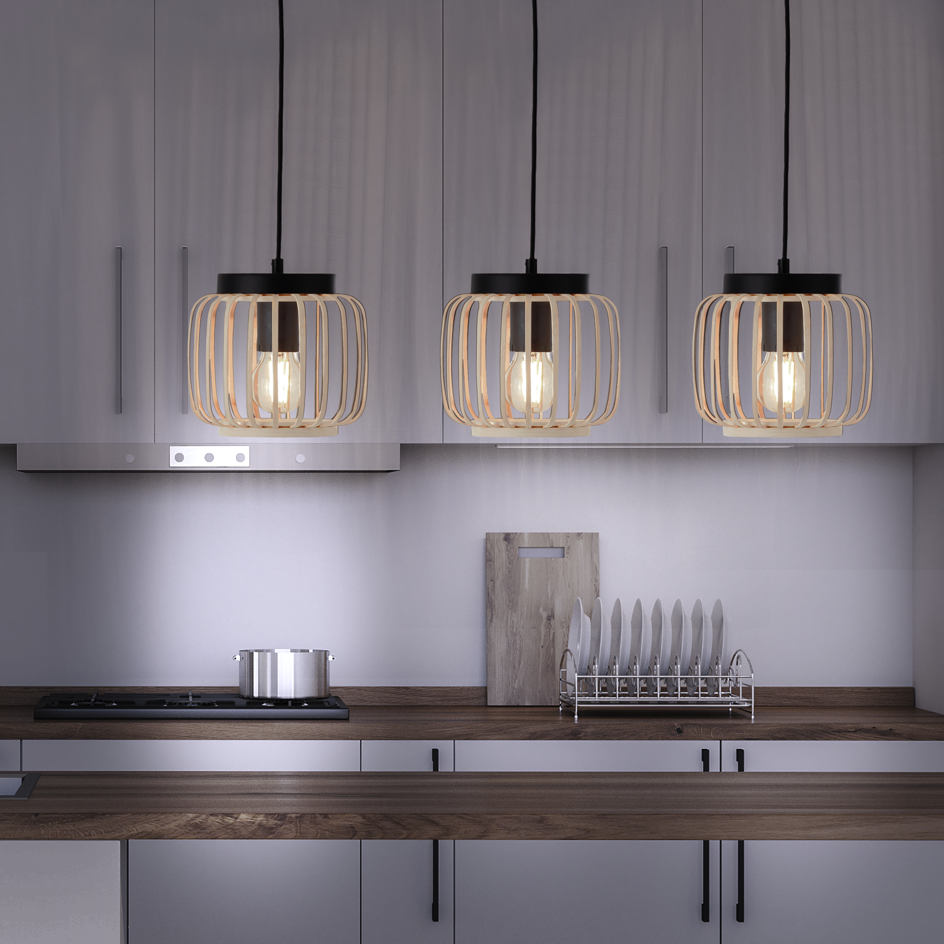 Lampa wisząca Pecan czarno-beżowa 3 x E27 Inspire - 4