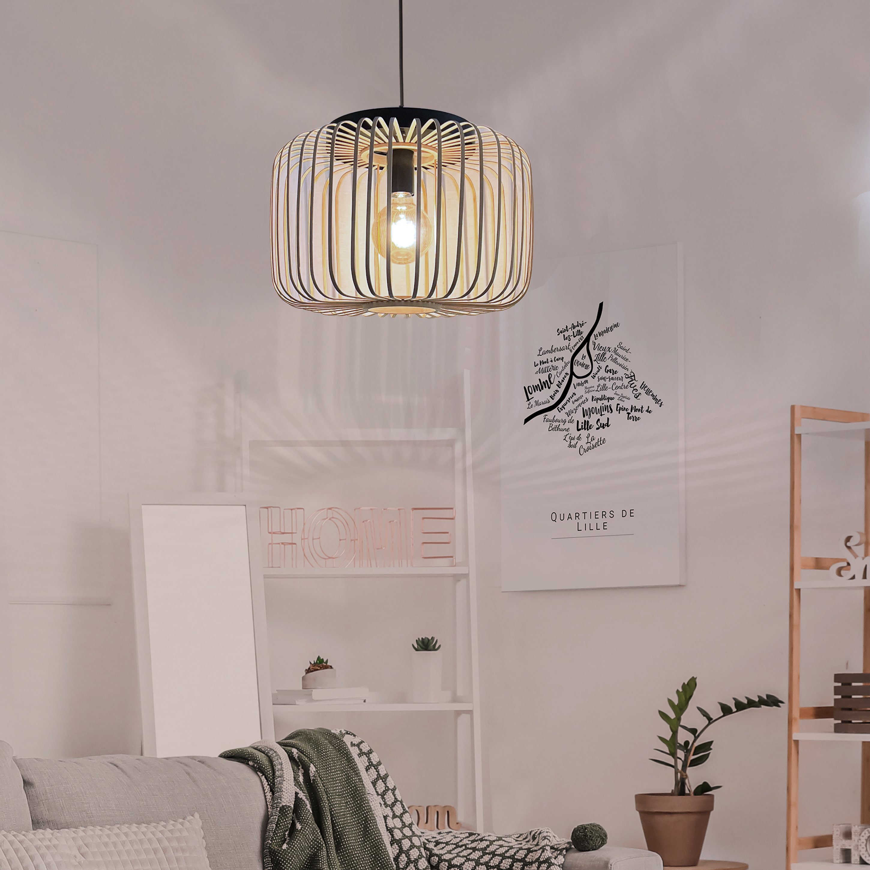 Lampa wisząca Pecan czarno-beżowa E27 Inspire - 11