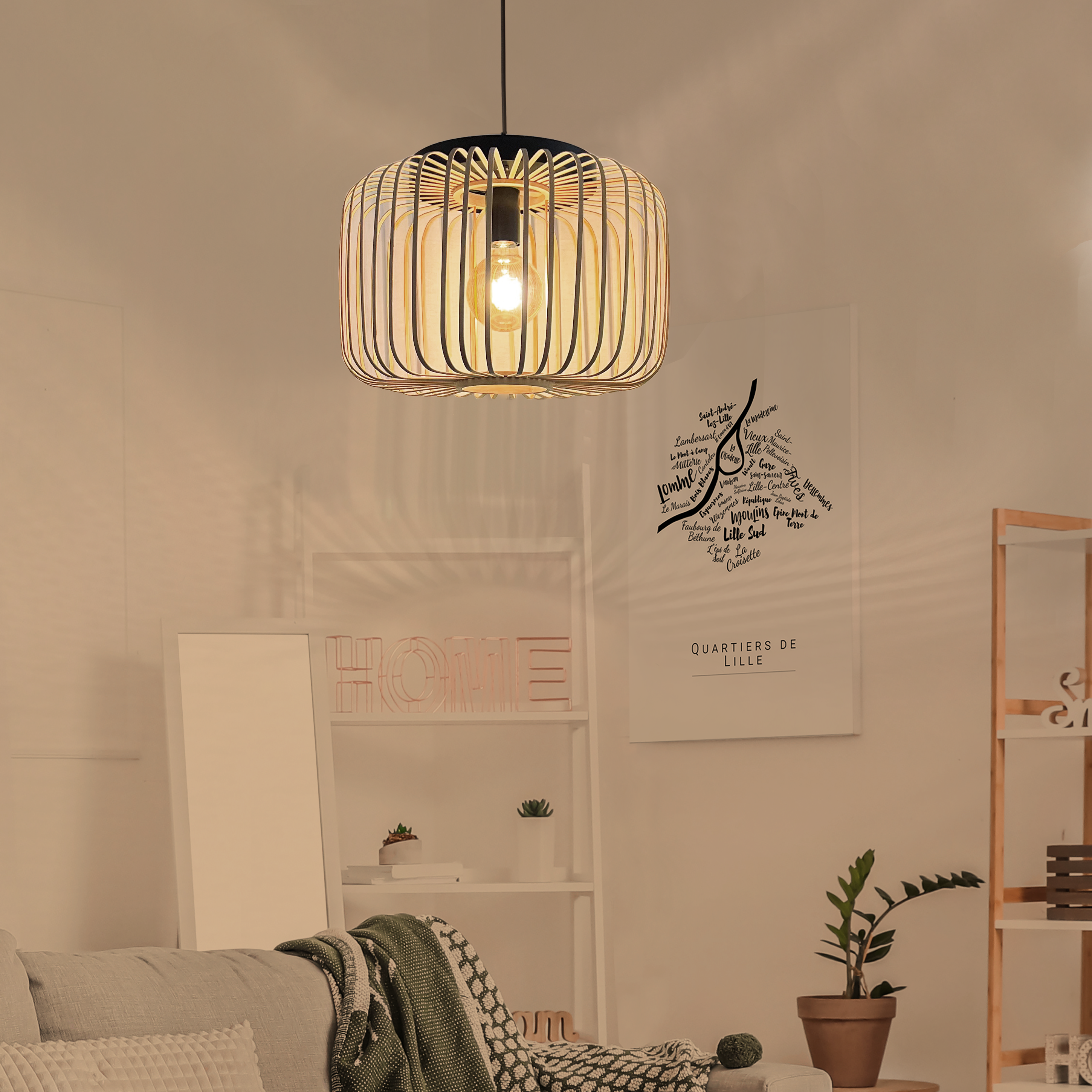 Lampa wisząca Pecan czarno-beżowa E27 Inspire - 9
