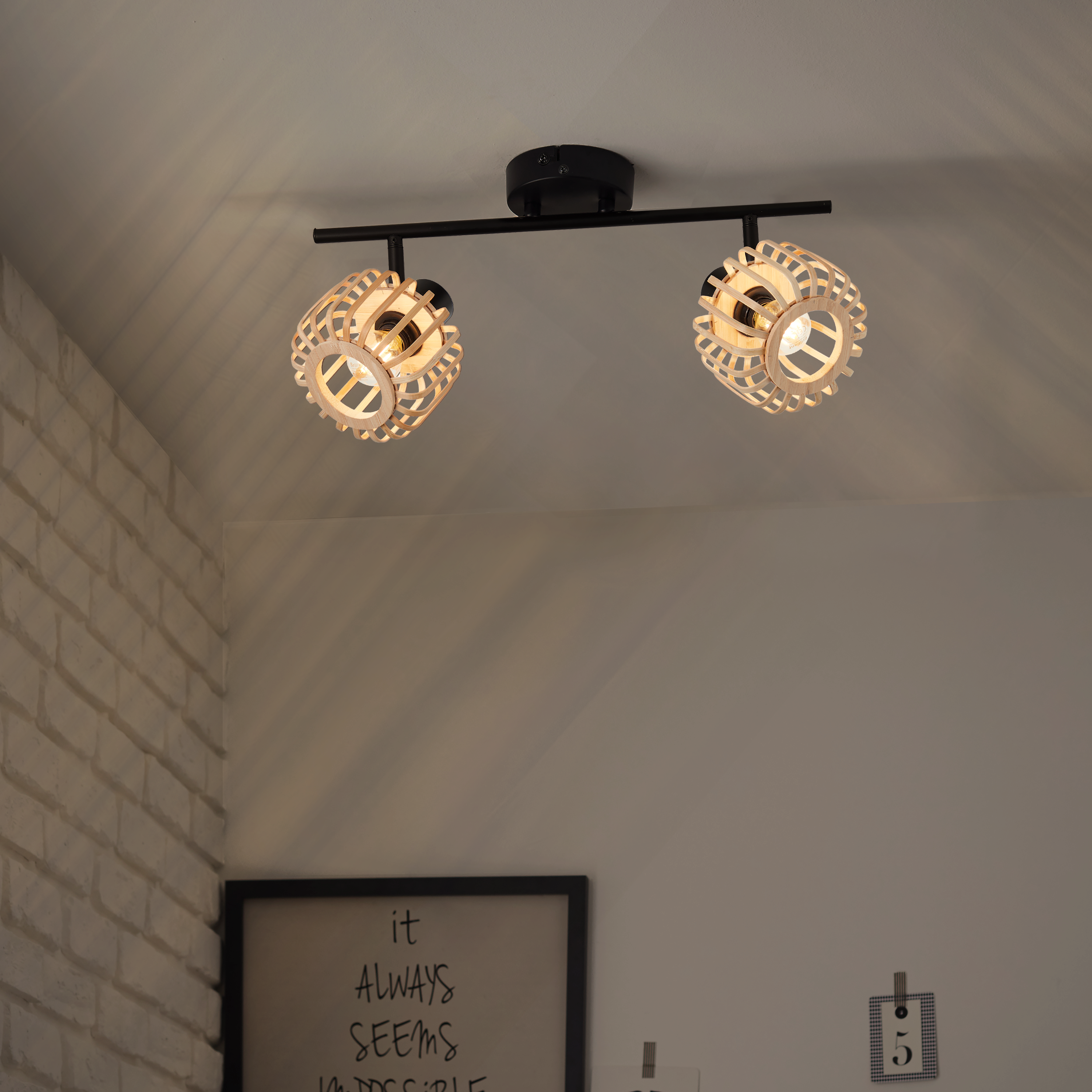 Rampe 2 spots, métal noir naturel E14, INSPIRE Pécan - 2