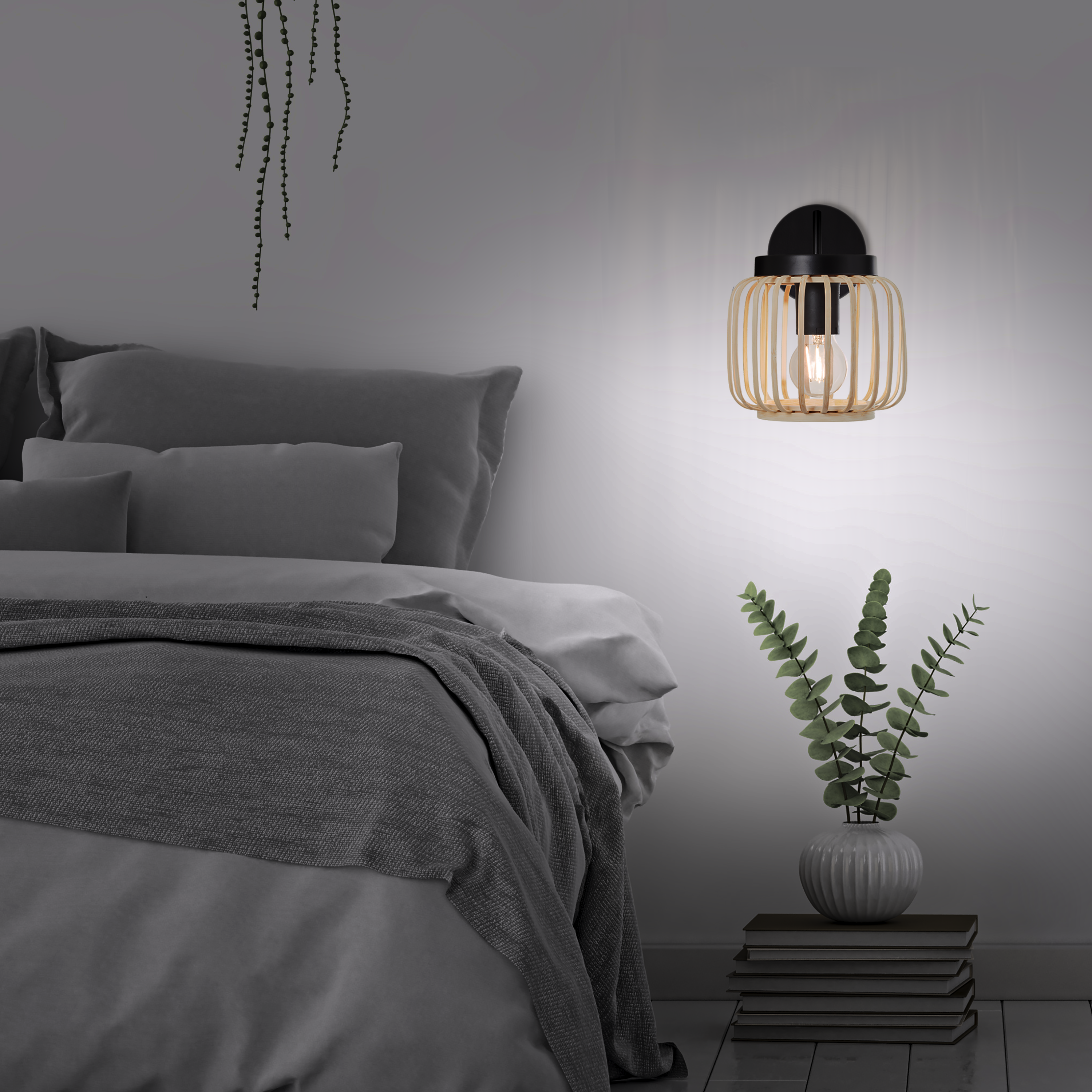 Applique murale E27, acier / bambou, beige, Pecan Bambou, INSPIRE - 4