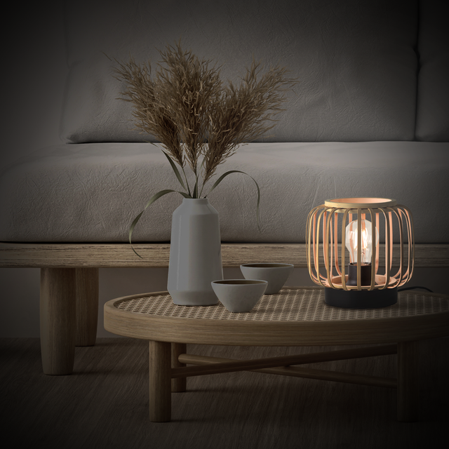 Lampa stołowa Pecan czarno-beżowa E27 Inspire