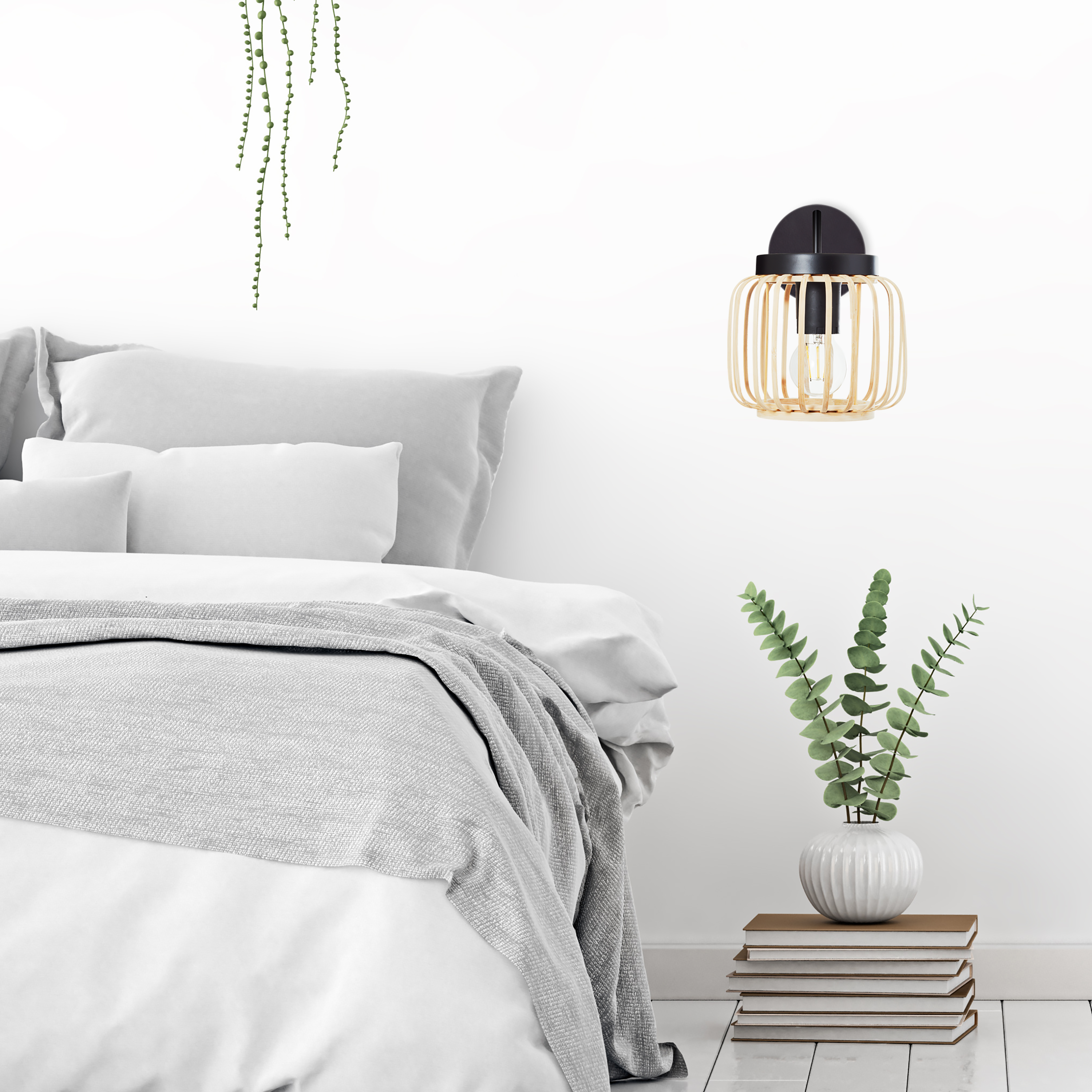 Applique murale E27, acier / bambou, beige, Pecan Bambou, INSPIRE - 5