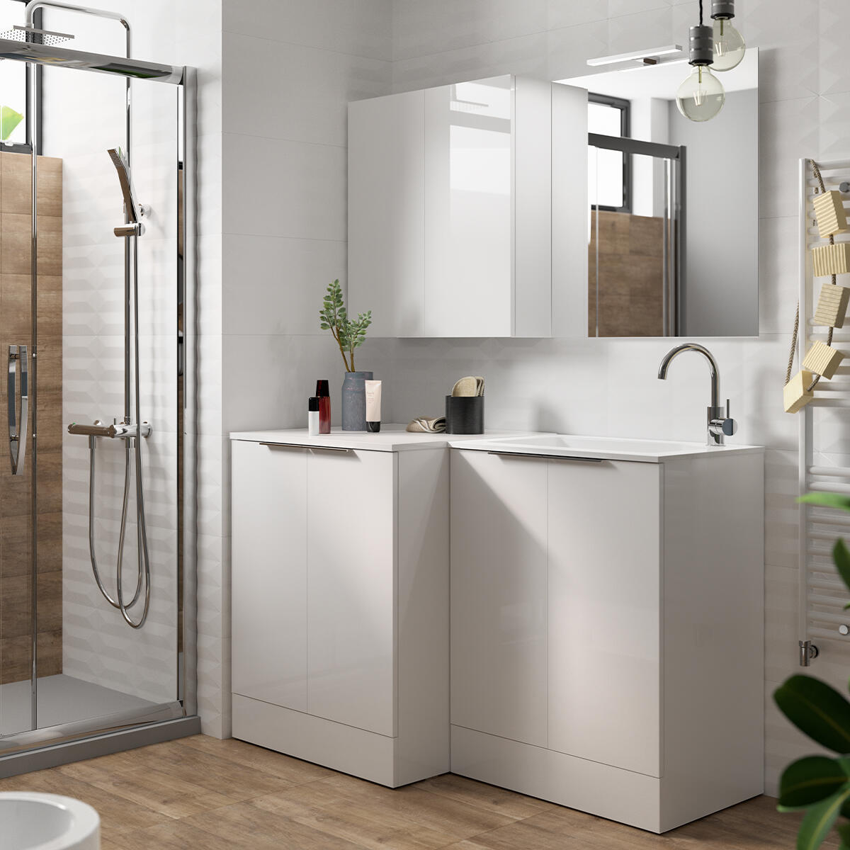 Mobile lavanderia Jnka 2 ante in truciolare bianco opaco P 45 x L 70 x H 89 cm - 10