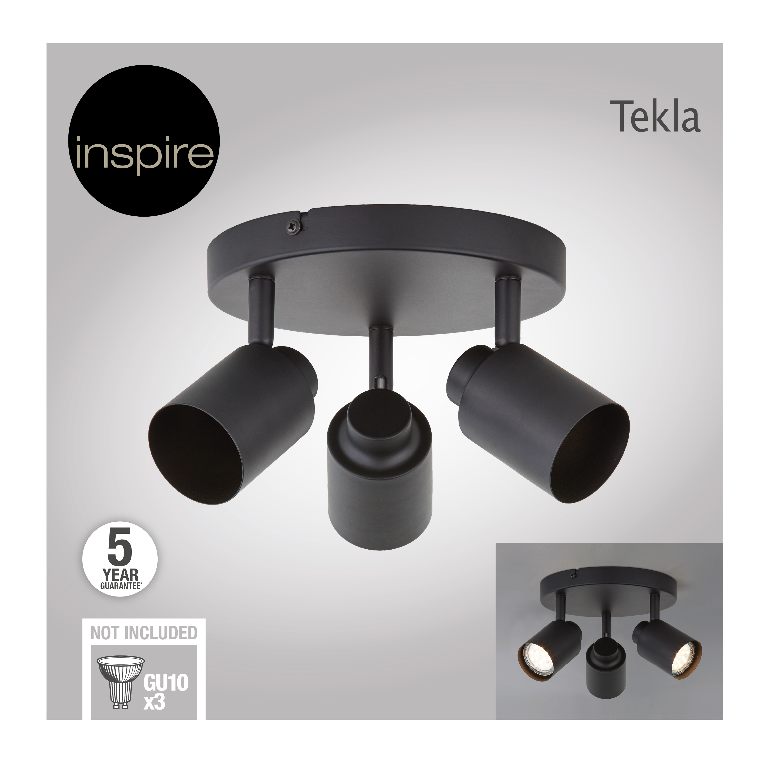 Plafon Tekla czarny 3 x GU10 Inspire - 10