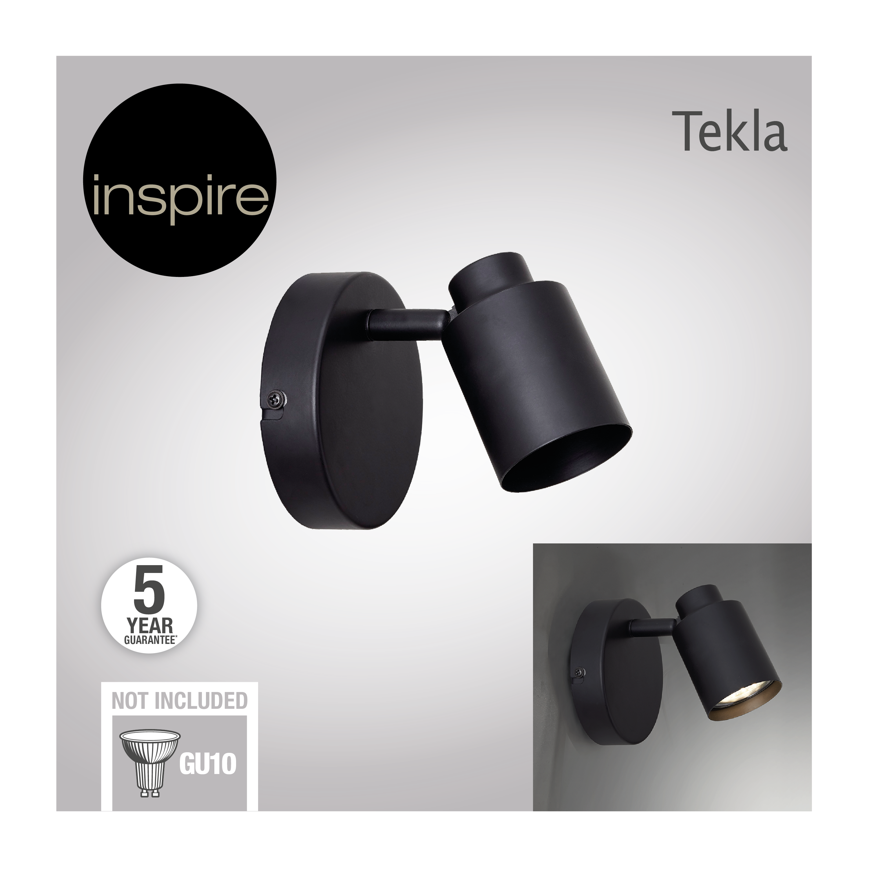 Spot Tekla, produit sans abat-jour noir, GU10, INSPIRE - 13