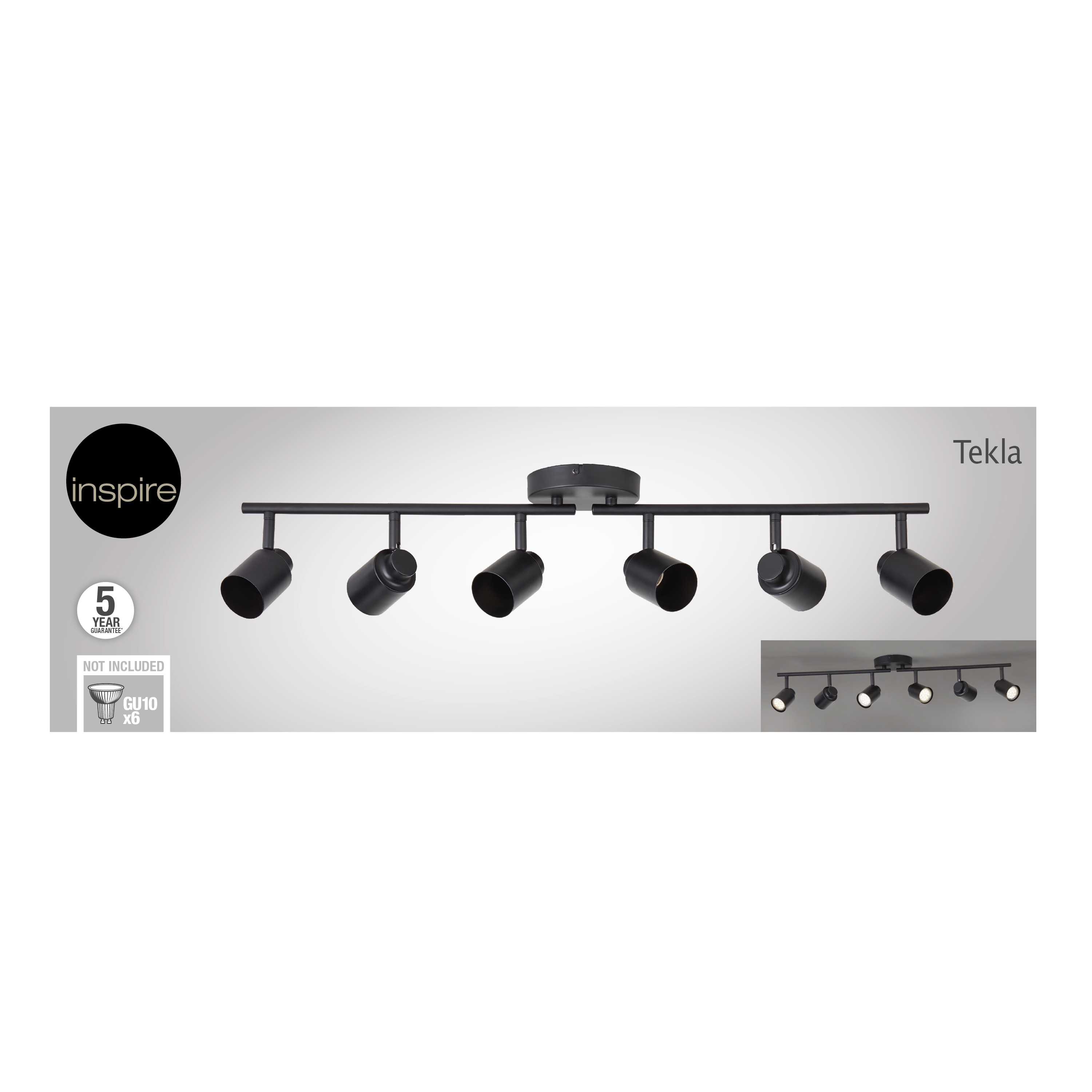 Rampe 6 spots, métal noir GU10, INSPIRE Tekla - 13