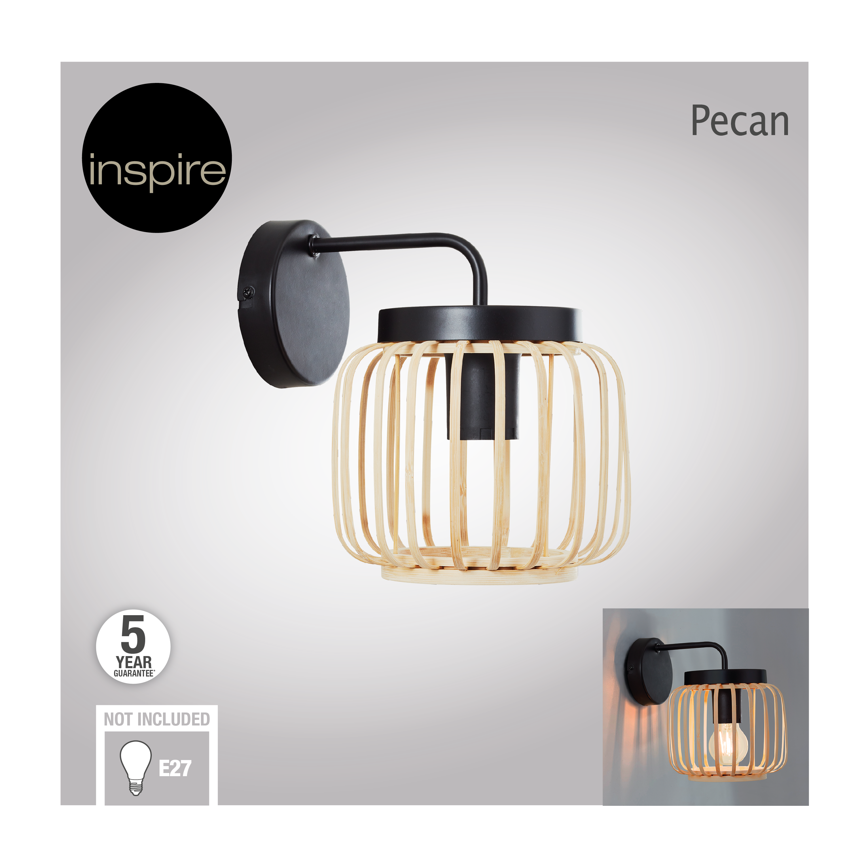 Kinkiet Pecan czarno-beżowy E27 Inspire - 13