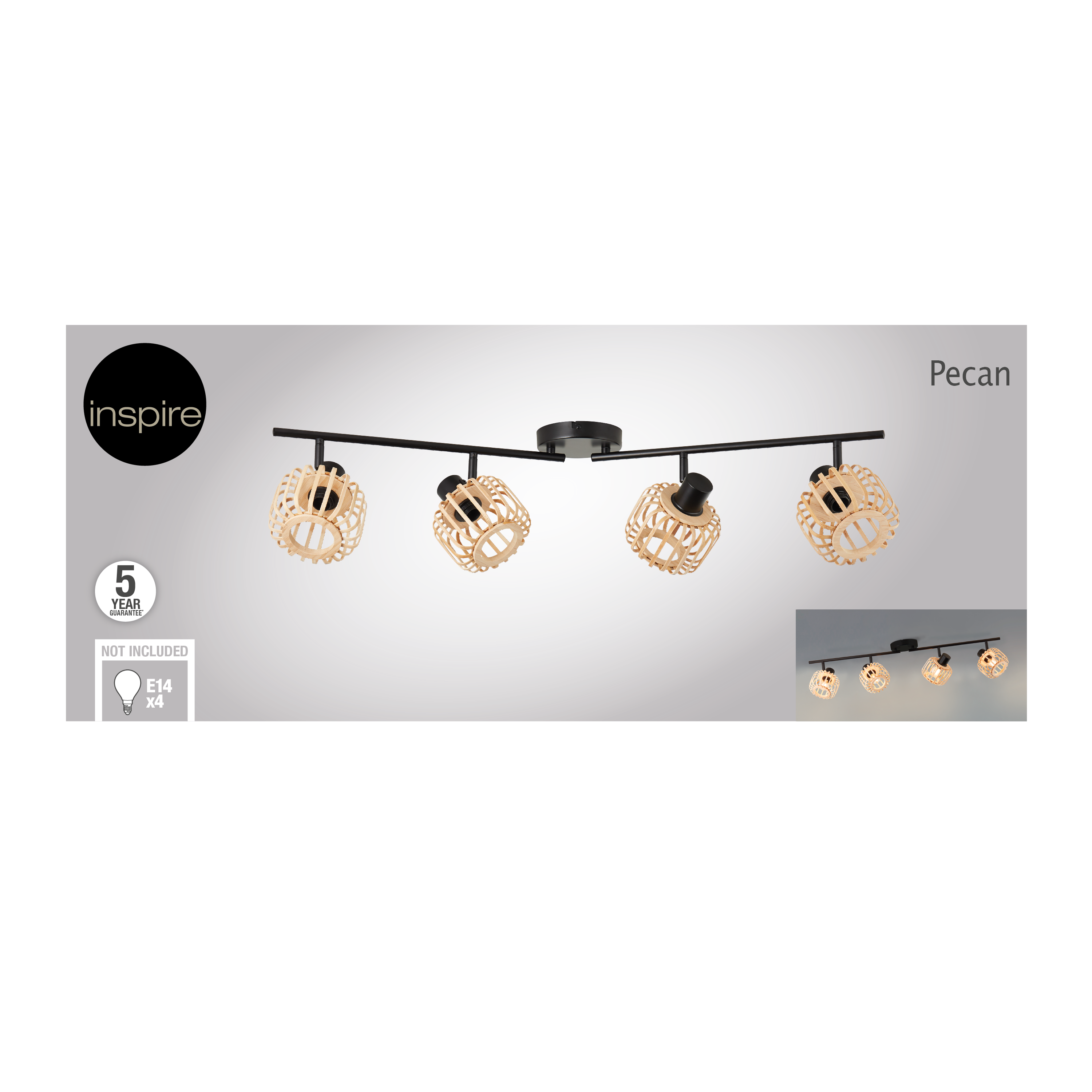 Listwa reflektorowa Pecan czarno-beżowa 4 x E14 Inspire - 12