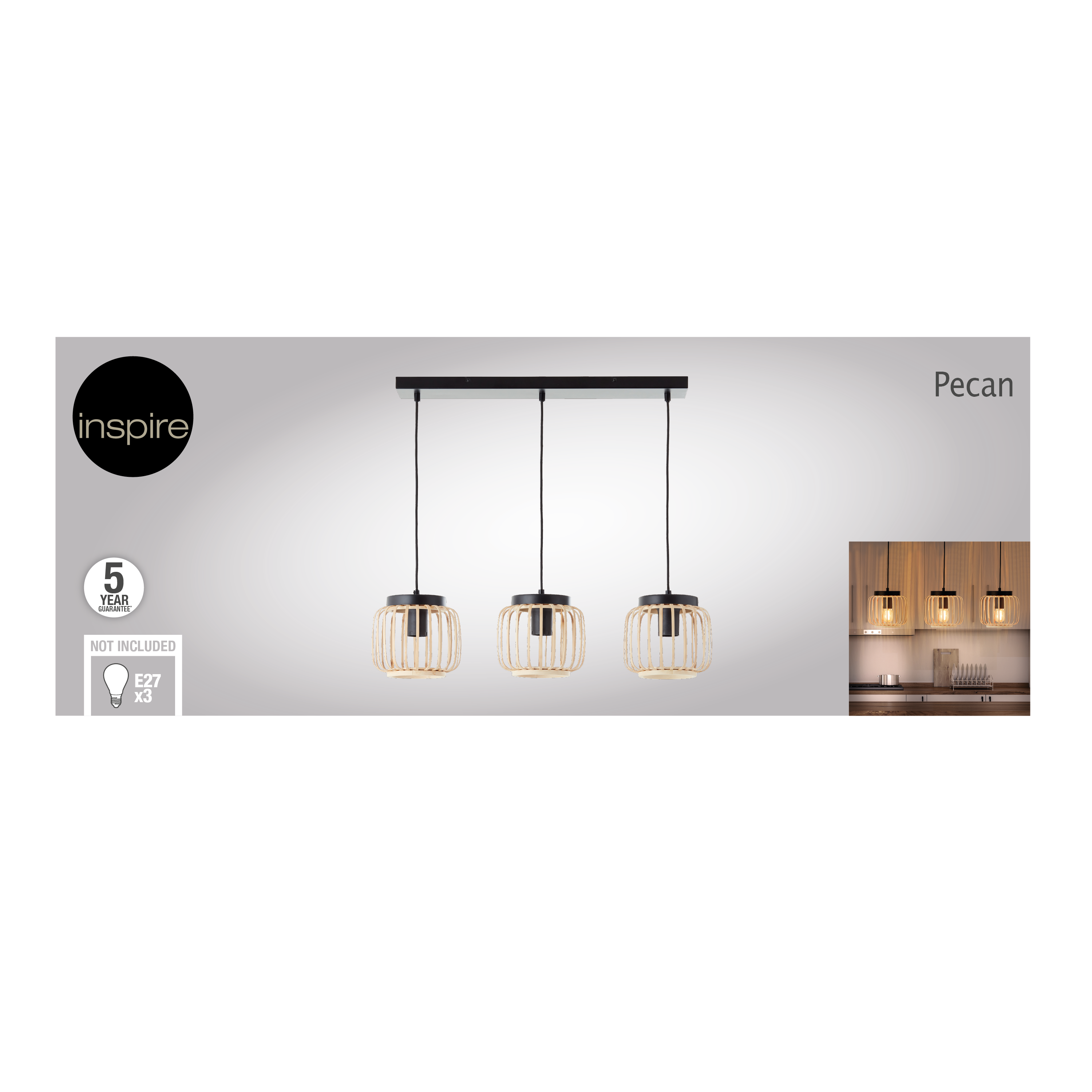 Lampa wisząca Pecan czarno-beżowa 3 x E27 Inspire - 12