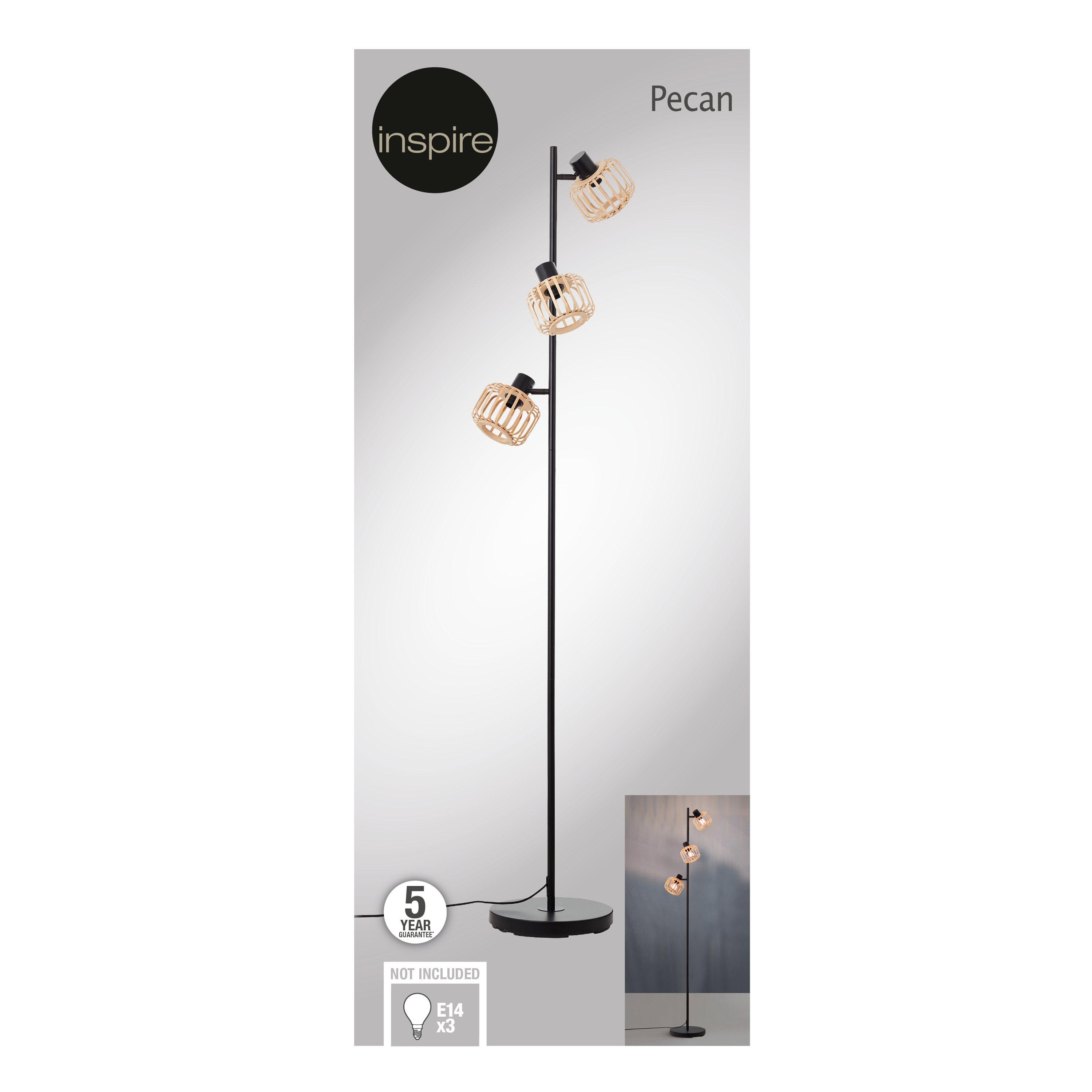Lampa podłogowa Pecan czarno-beżowa 3 x E14 Inspire - 18