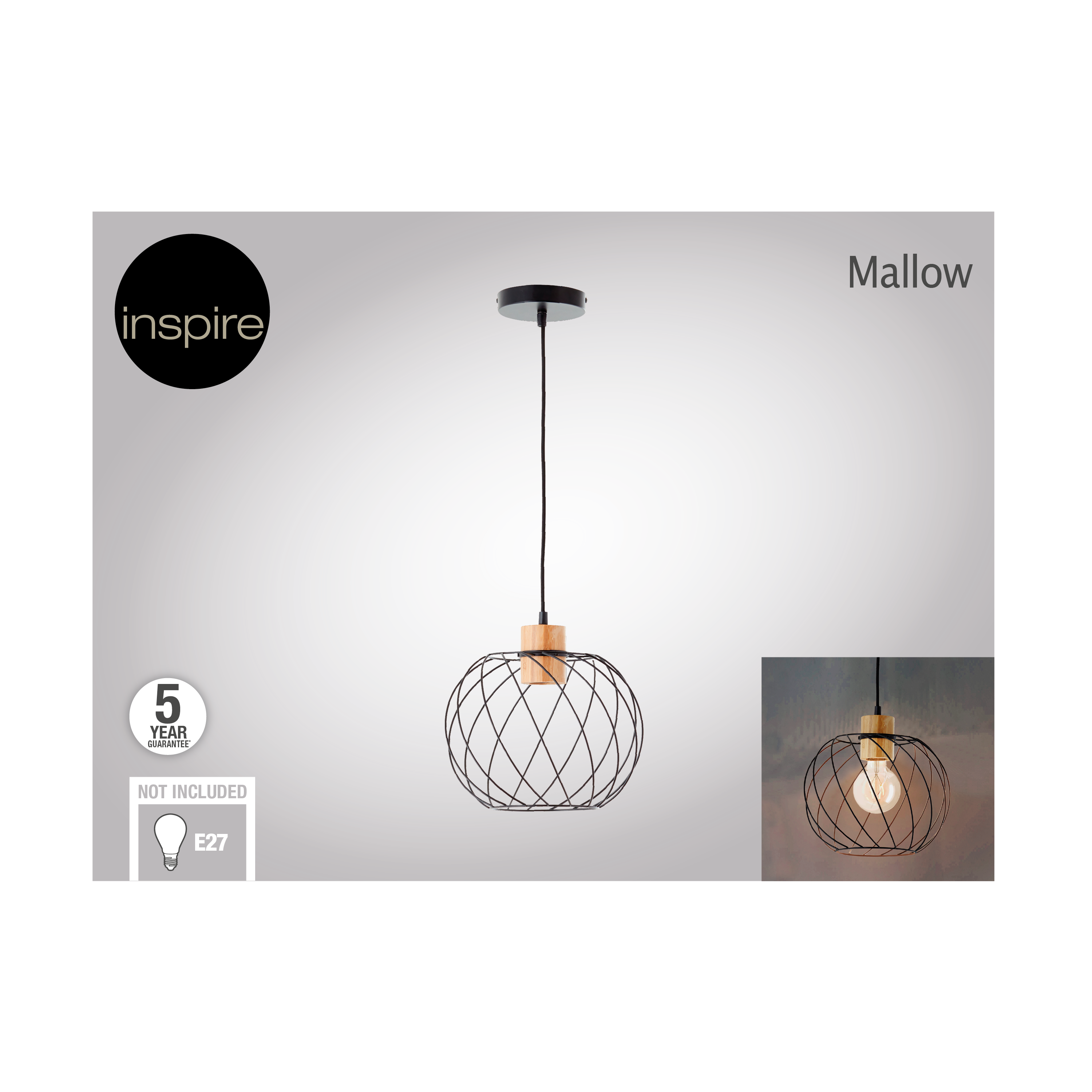 Lampa wisząca Mallow czarna E27 Inspire - 17