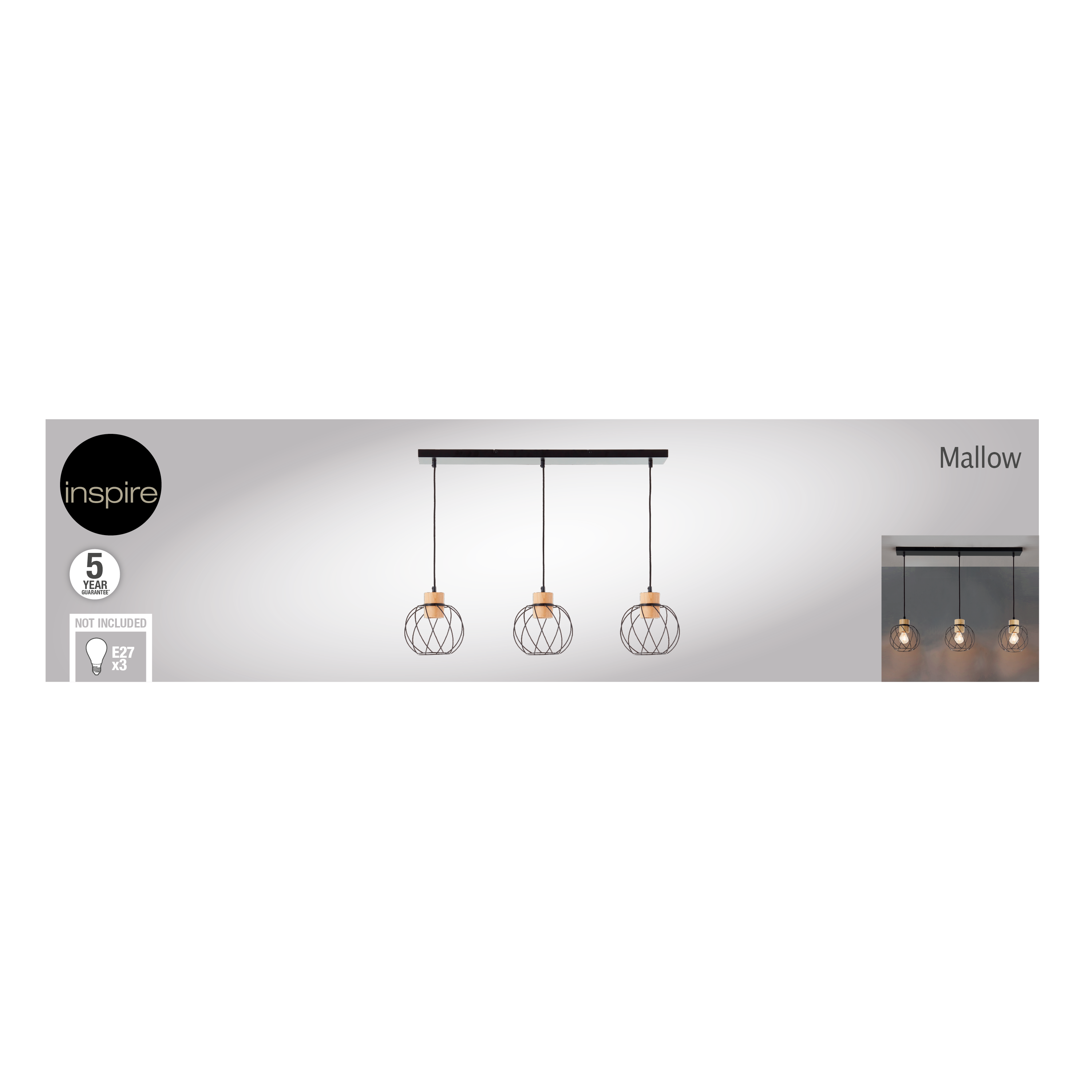 Lampa wisząca Mallow czarna 3 x E27 Inspire - 15
