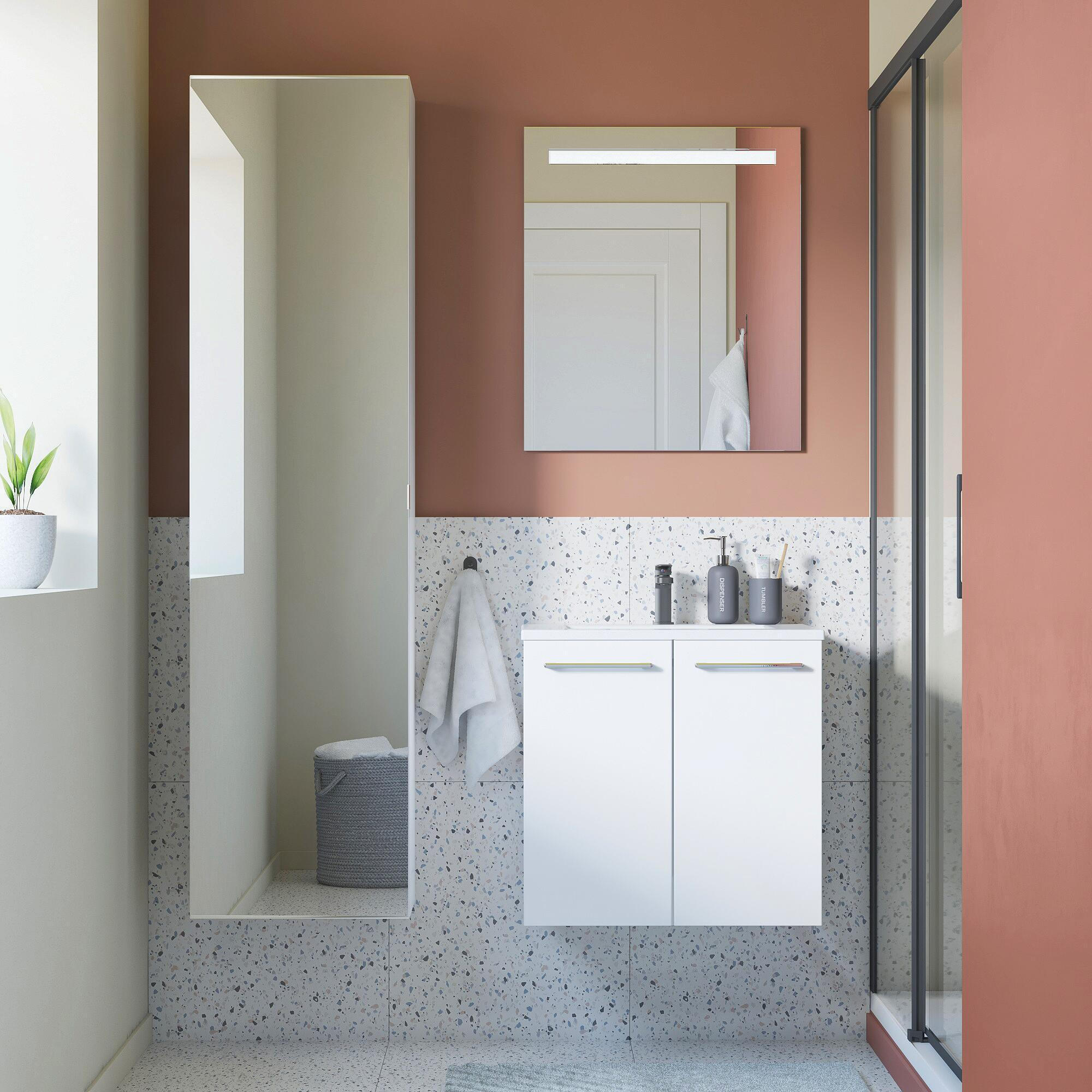 Mobile da bagno sospeso sotto lavabo L 60 x H 57.7 x P 46 cm bianco laminato lucido, 2 ante SENSEA Remix - 9