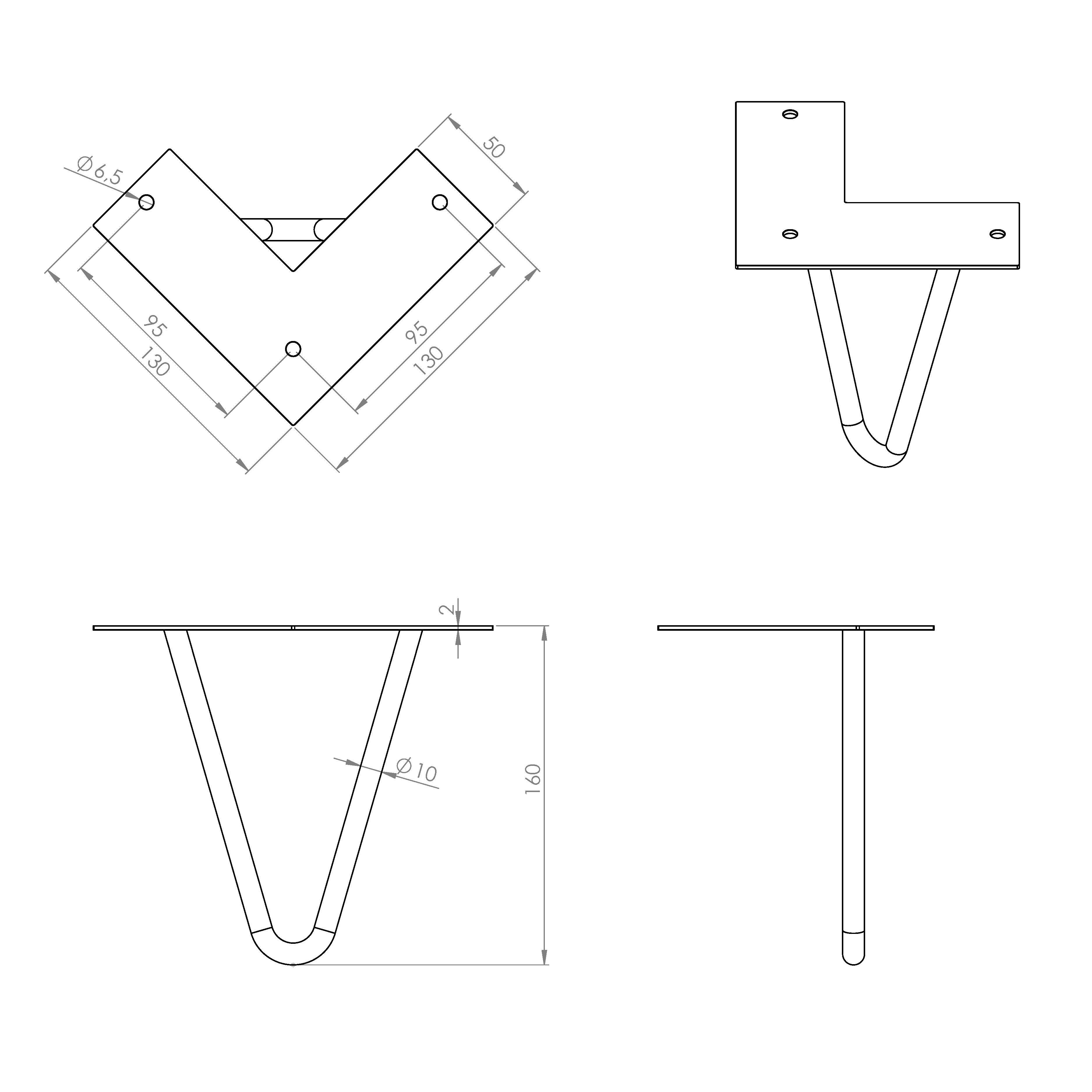 Pied de table design CIME, noir, hauteur 16 cm - 2