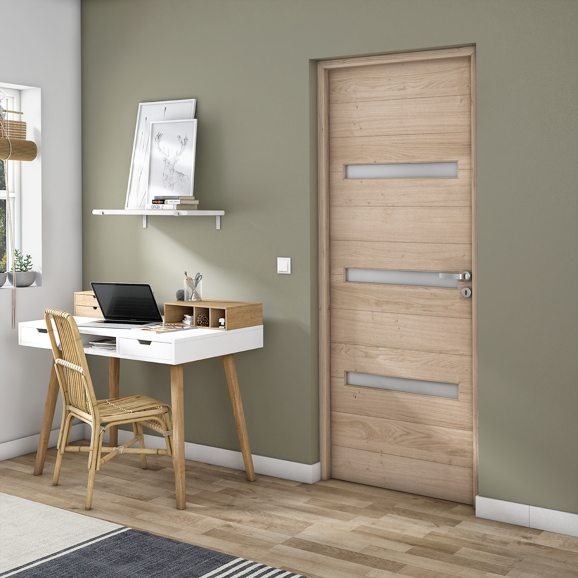 Bloc-porte vitré bois Noé H.204 x l.63 poussant gauche - 3