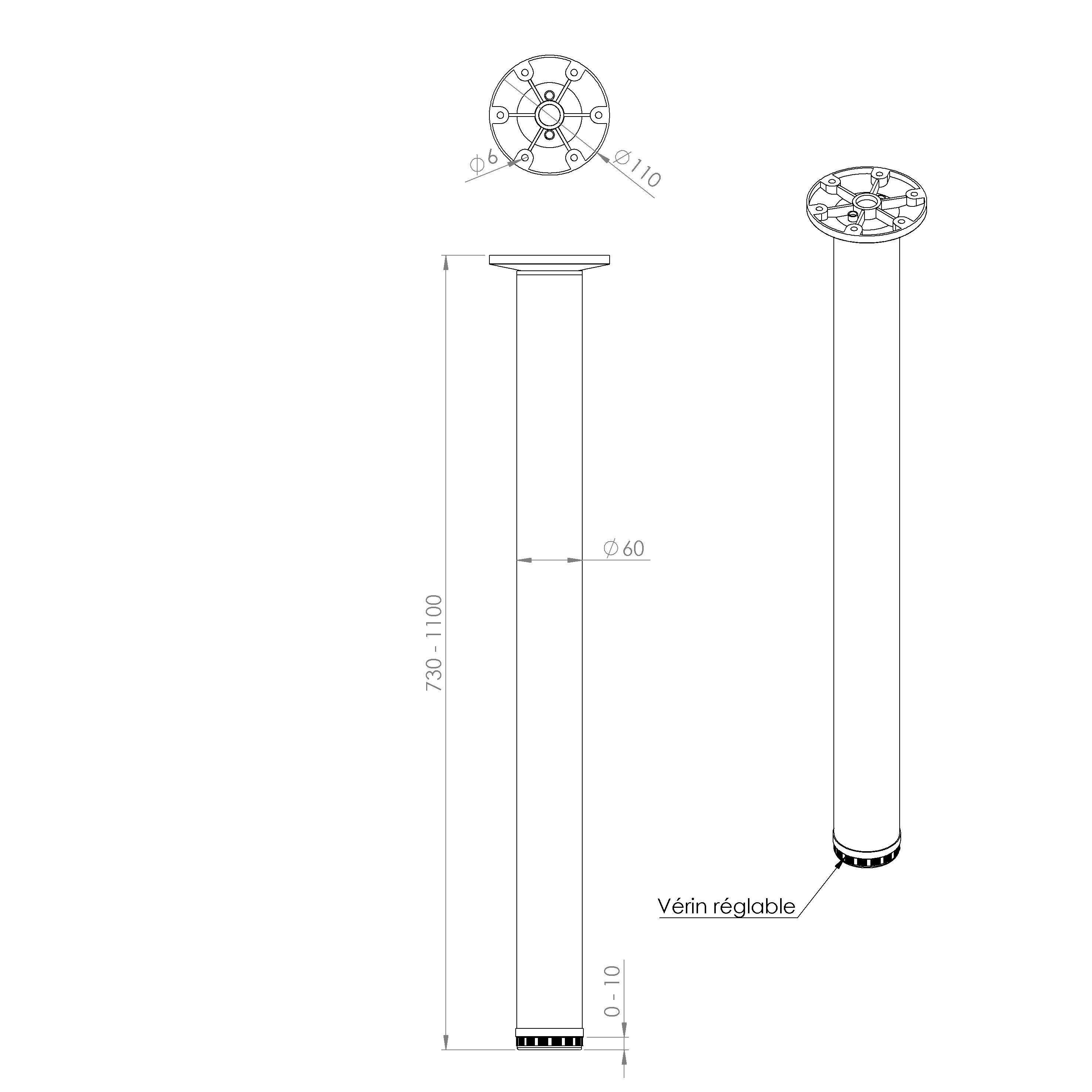 Pied de table Cime Zoom, blanc, diamètre 60 cm x hauteur réglable de 73 à 110 cm - 4