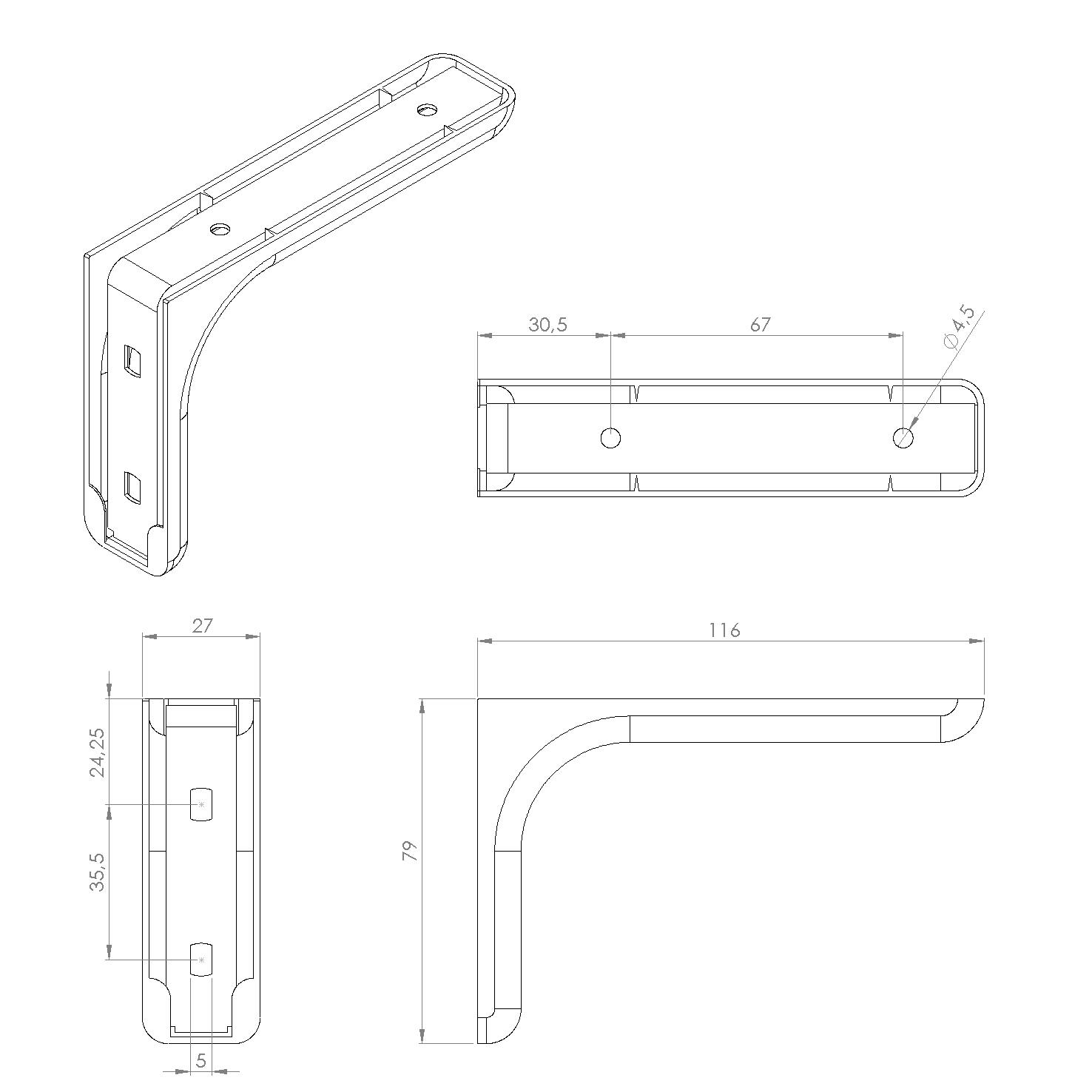Equerre Léonard acier noir, H.8 x P.11.7 cm - 7