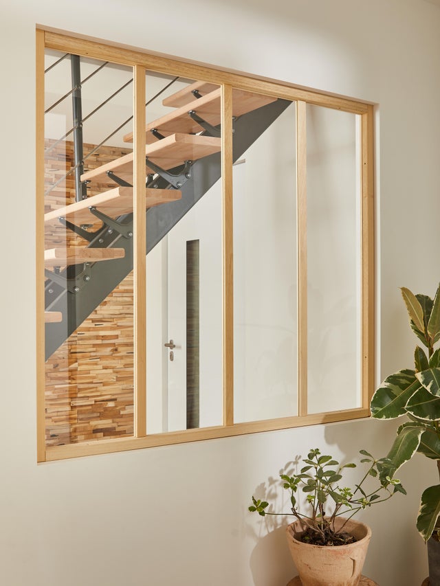 Verrière Atelier bois brut 4 vitrages transparents inclus H.108.9 x l.120.7 cm