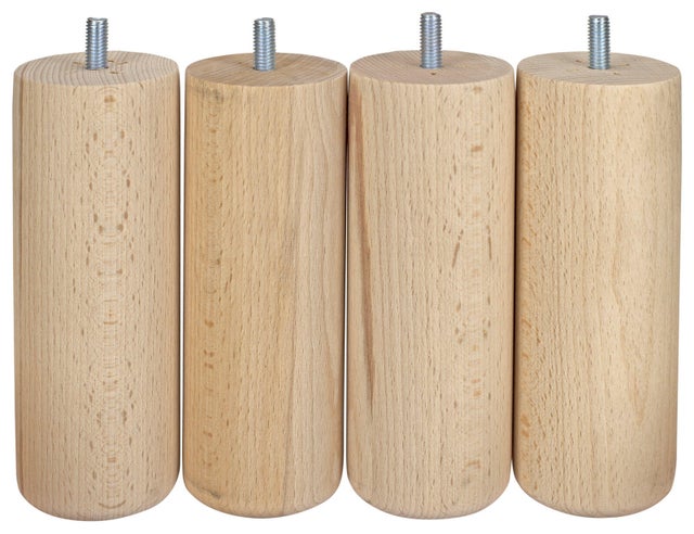 4 pieds de lit cylindriques hêtre brut CIME, ⌀5.8 cm x H.15 cm