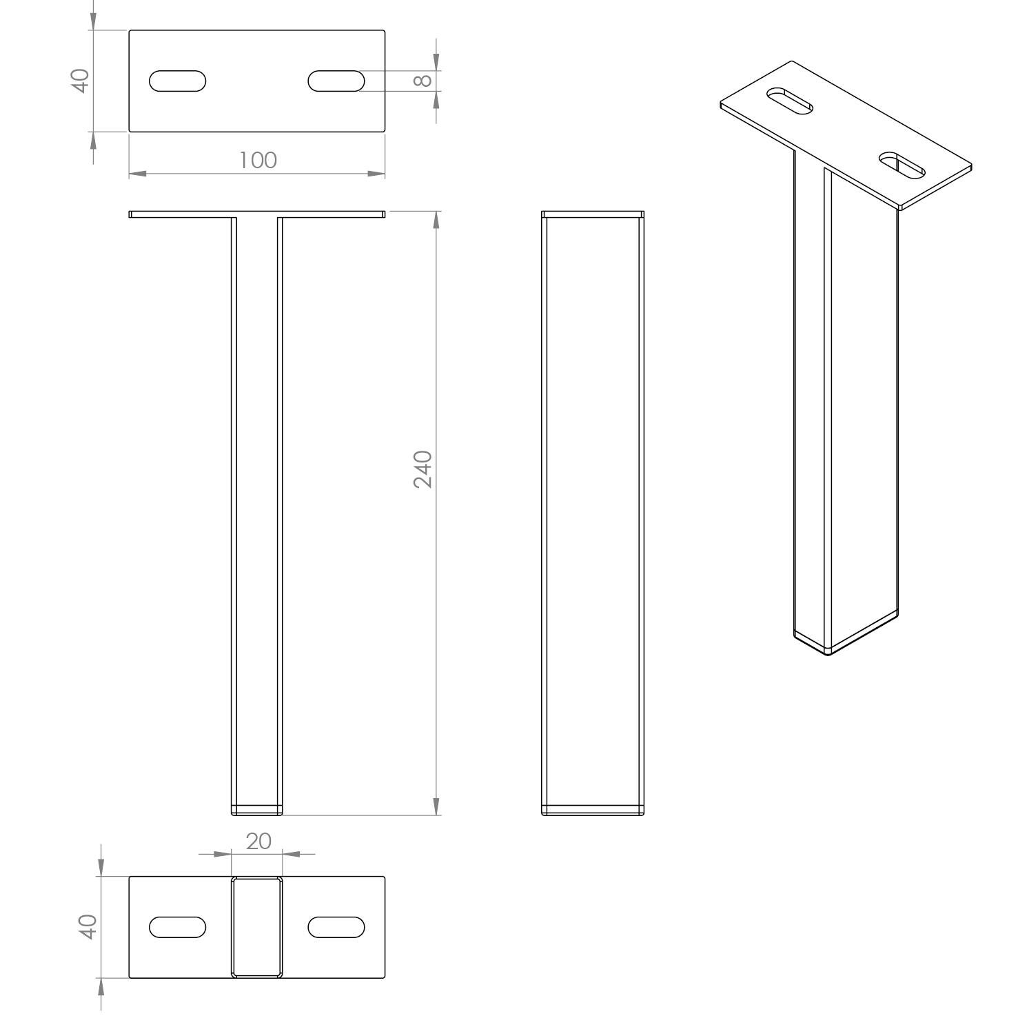 Pied de meuble carré Cime, marron, 2x2 cm x hauteur 24 cm - 2