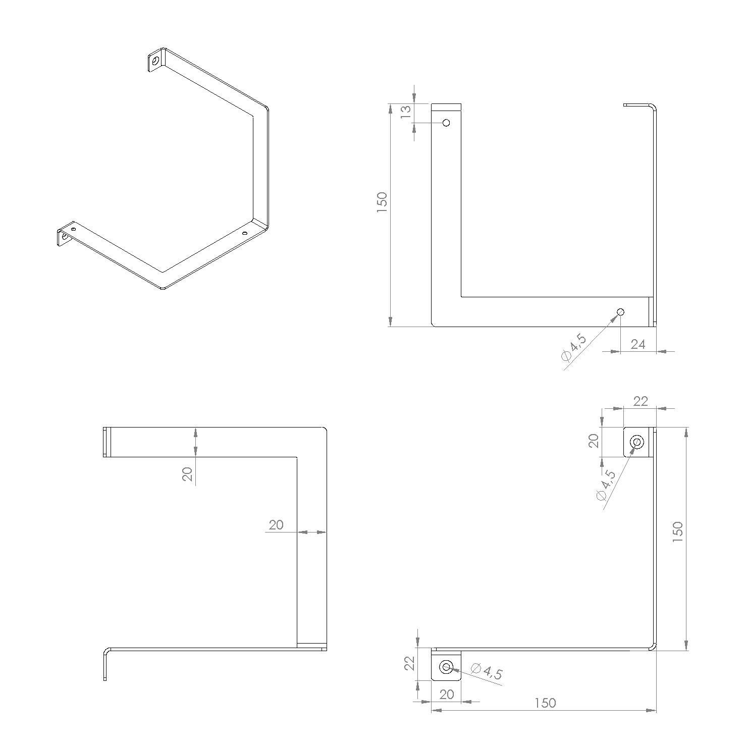 Equerre Parenthèse DROITE acier epoxy noir, H.15 x P.15 cm - CIME - 3