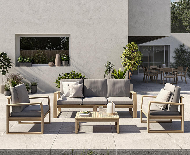 Salotto da giardino per 5 persone marrone Solaris NATERIAL con cuscini in poliestere grigio - 5