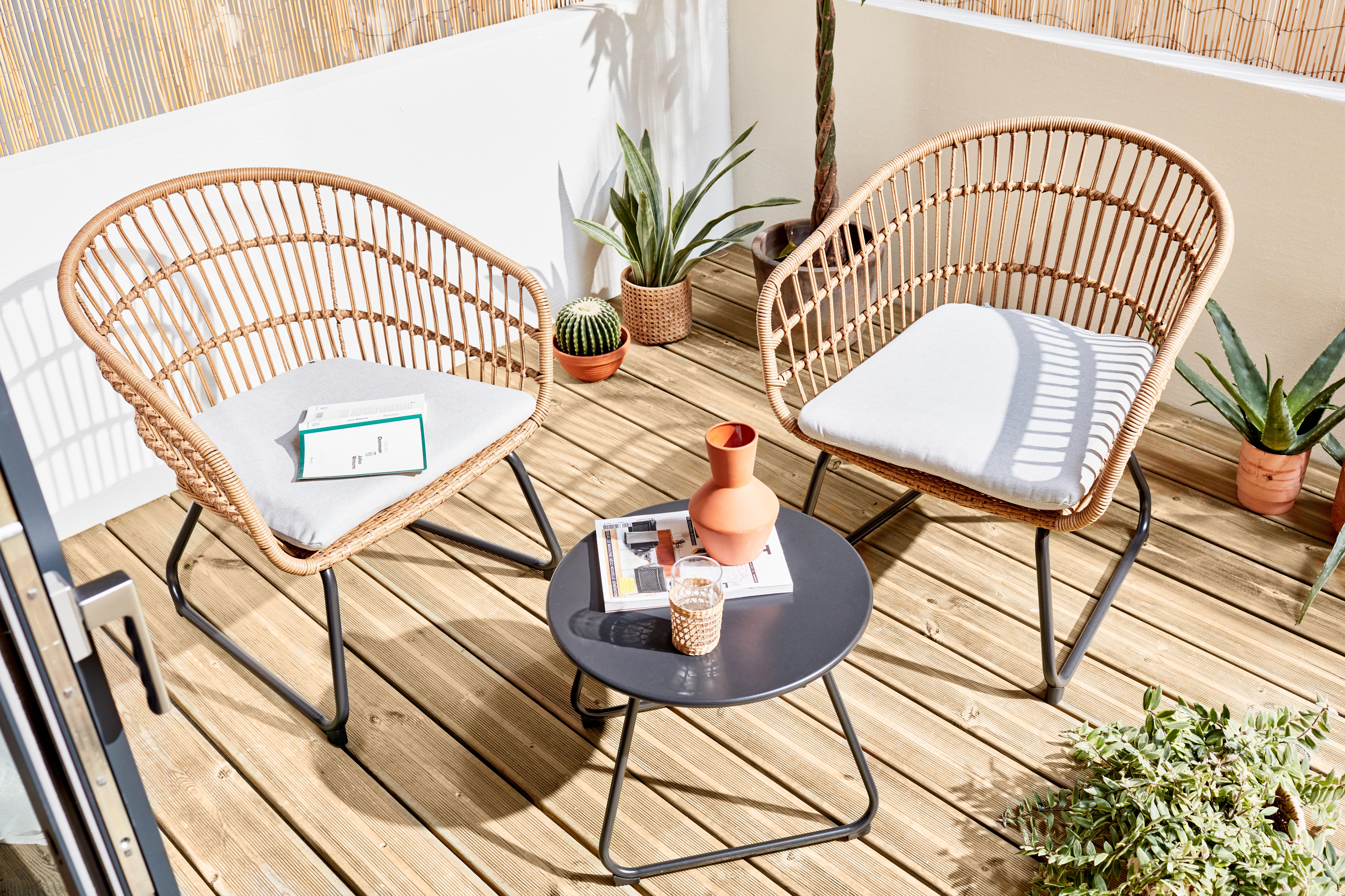 Poltrona Da Esterno In Rattan Con Imbottitura – Telaio Acciaio, Resistente Ai Raggi UV, Grigia, Per Terrazzo, Giardino, Balcone
