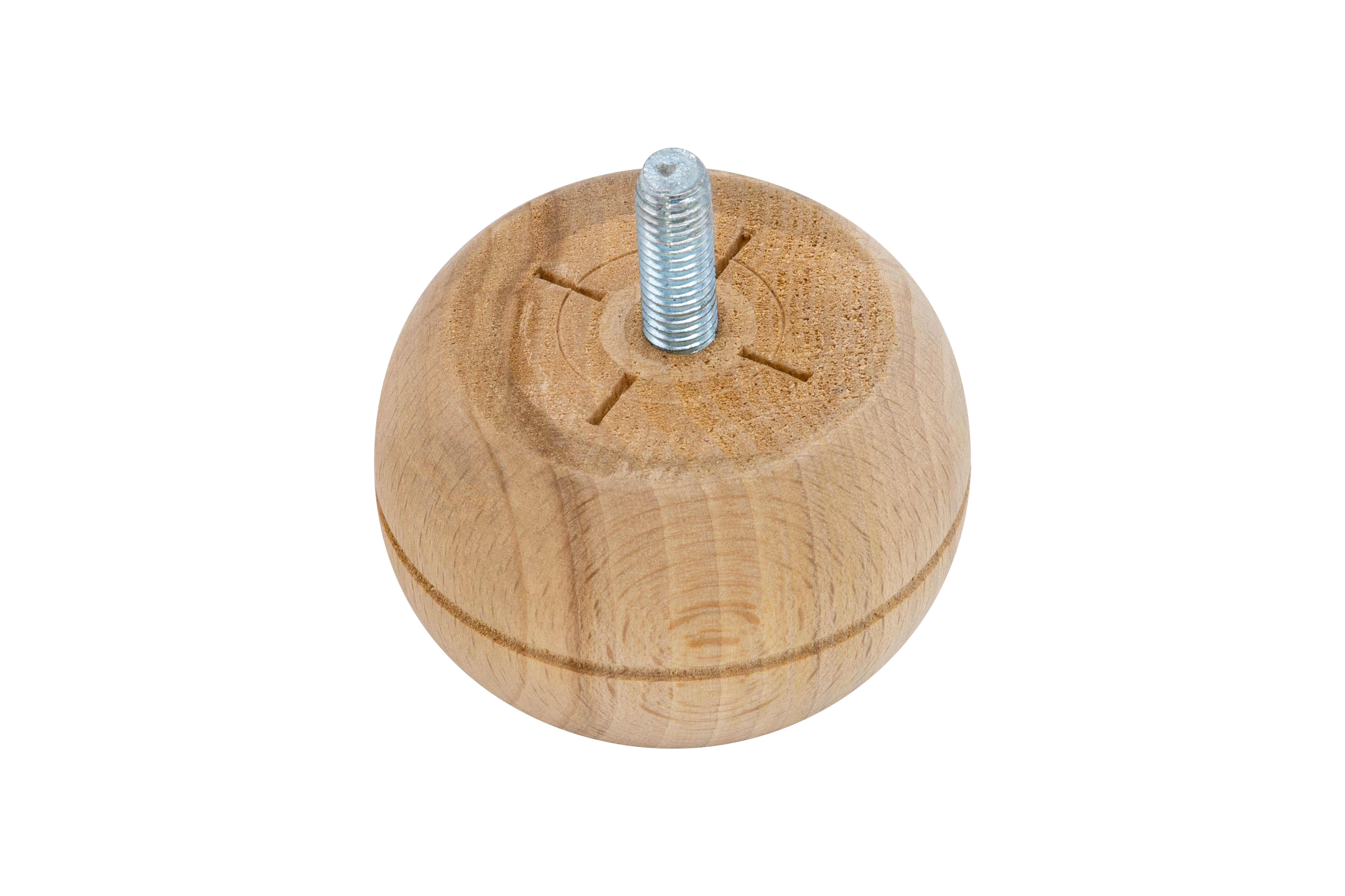 Pied de meuble boule Cime, hêtre brut, diamètre 6.5 cm x hauteur 4 cm - 4