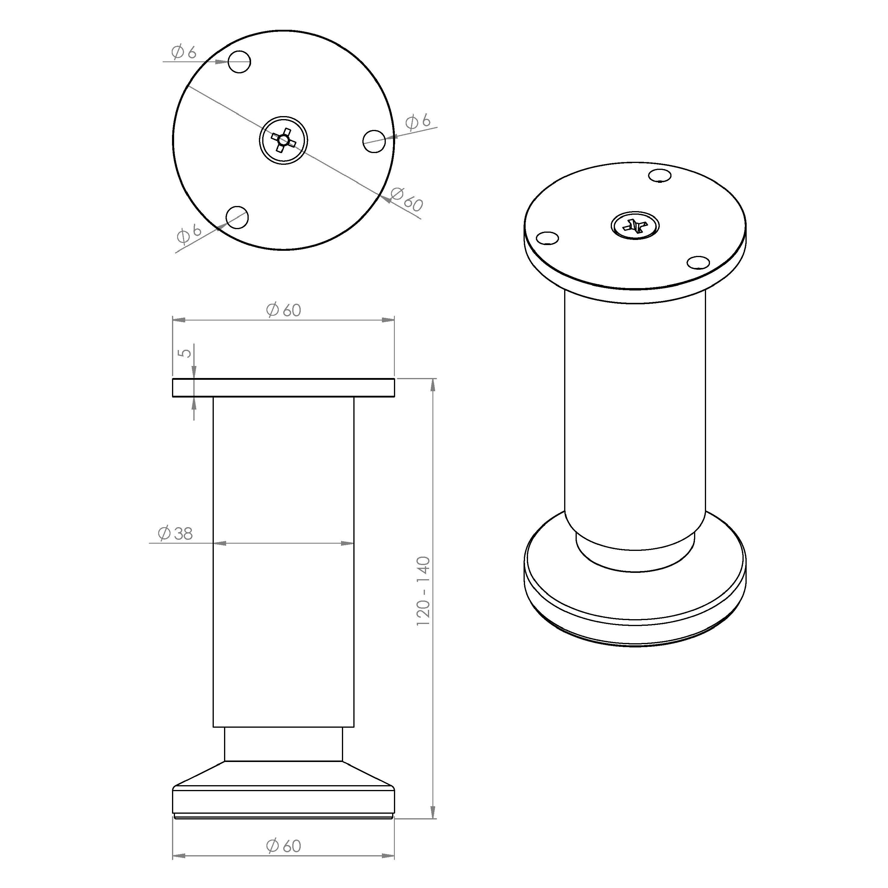 Pied de meuble Cime, noir, diamètre 3.8 cm x hauteur 12 cm - 3