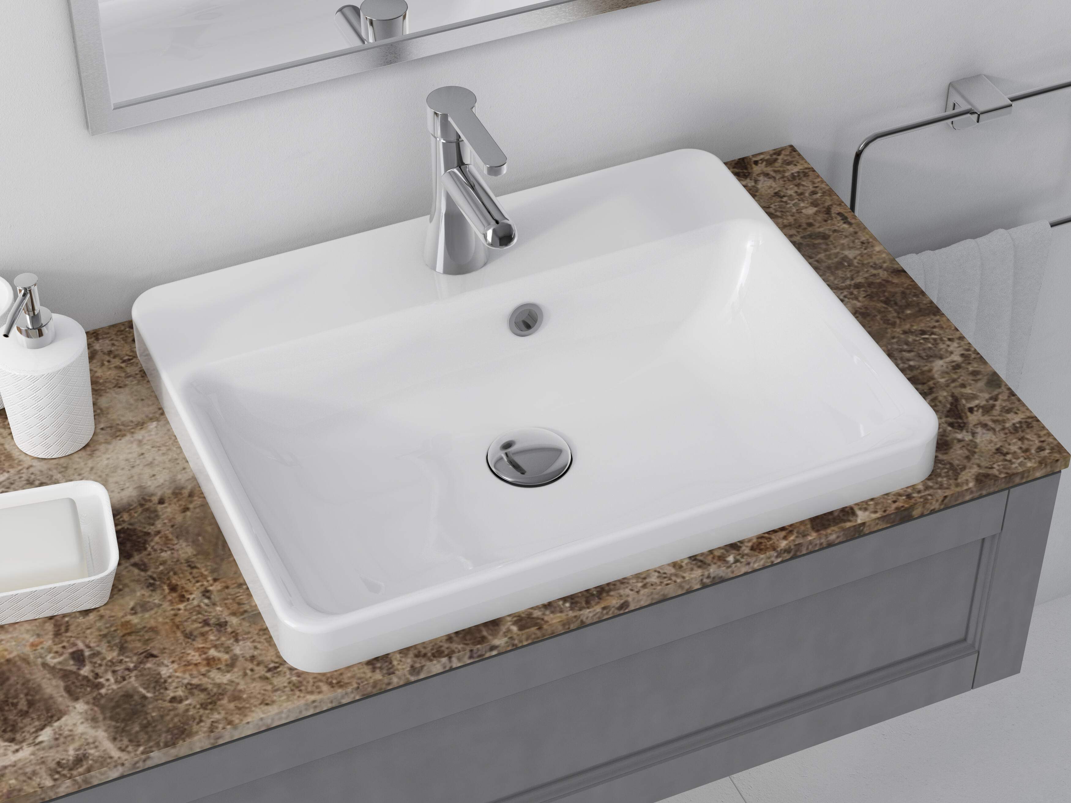 Vasque semi-encastrée résine rectangulaire Mary l.55 x P.43 cm blanc brillant - 4