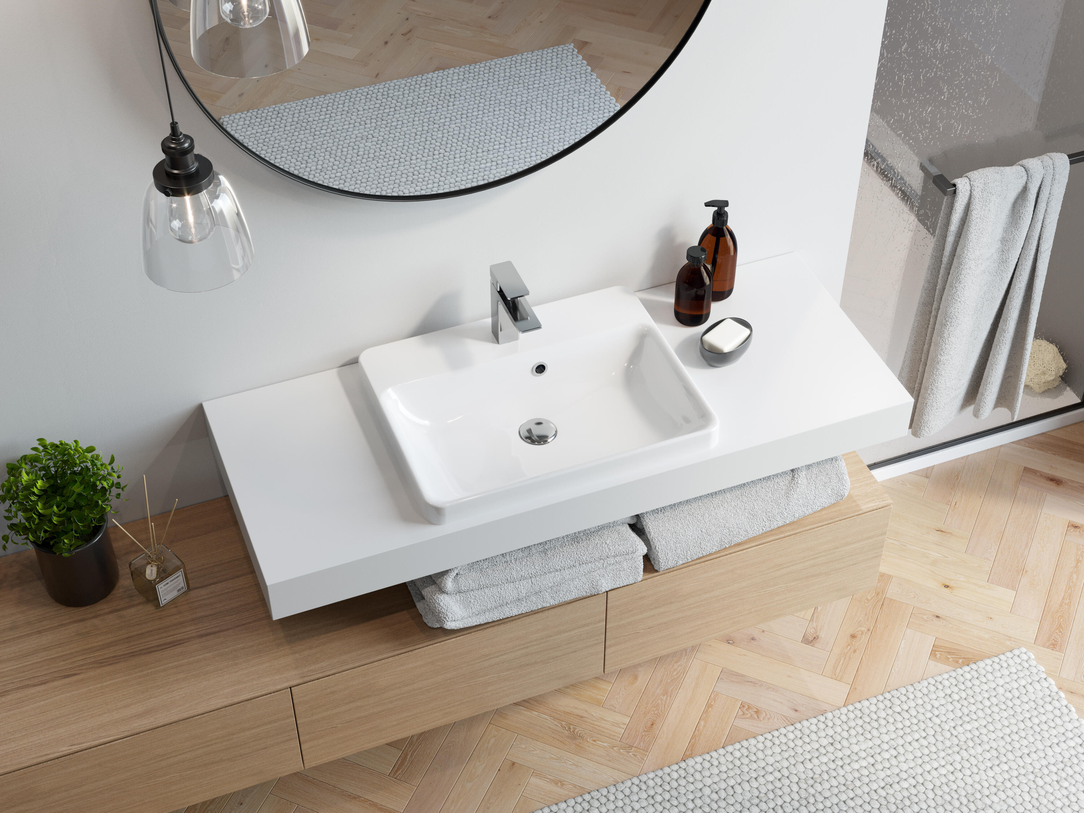 Vasque semi-encastrée résine rectangulaire Mary l.55 x P.43 cm blanc brillant - 5