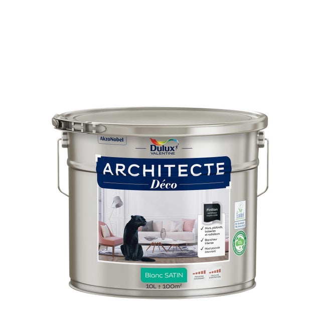 Peinture mur, plafond blanc satiné DULUX VALENTINE Architecte déco 10l