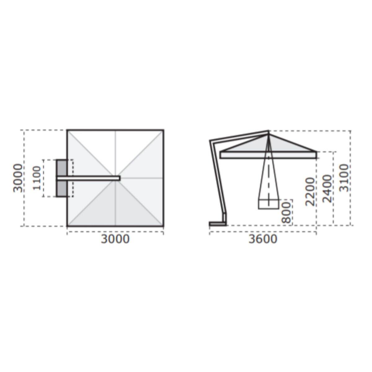 Ombrellone a palo laterale bianco Rimini SCOLARO con telo quadrato ecru L 300 x P 300 x H 310 cm - 7